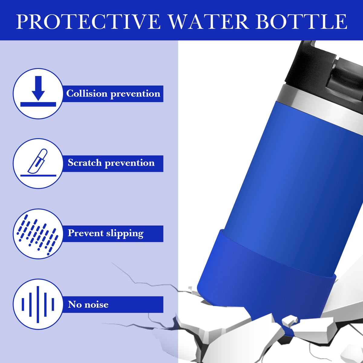 Linkidea Water Bottle Boot Compatible with YETI Rambler Jr. Kids 12oz, Rambler 12oz/18oz, Yonder 20oz/25oz, Silicone Anti-Slip Bottle Bottom Sleeve Bumper Protector (Navy Blue / 2 Pack)