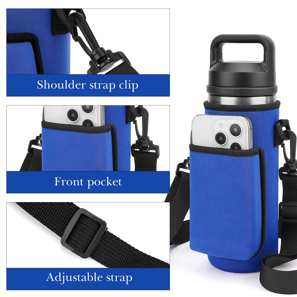 Linkidea Water Bottle Carrier with Strap Compatible with YETI Rambler Bottle 18oz, Yonder Bottle 600ml/20oz, Waterbottle Sling Bag Holder, Shoulder Strap with Phone Pocket (Blue)