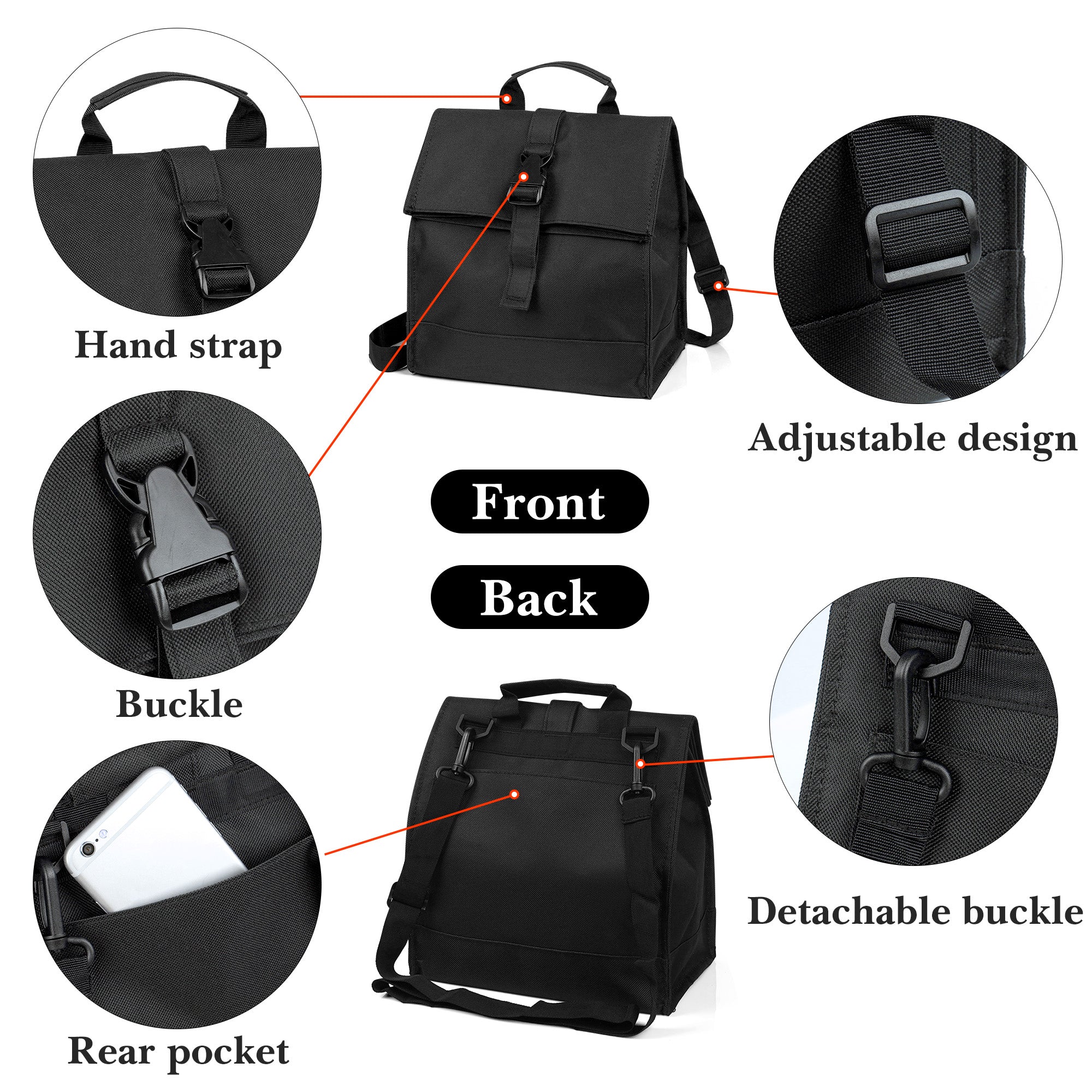 Linkidea Carrying Bag for Electric Heated Lunch Box, Compatible with Crock Pot 28oz, DUPASU 60.8oz, LUNCHEAZE 0.9L, Cordless 1.2L, 1.6L, Aotto 32oz Electric Heated Lunch Box (Black)