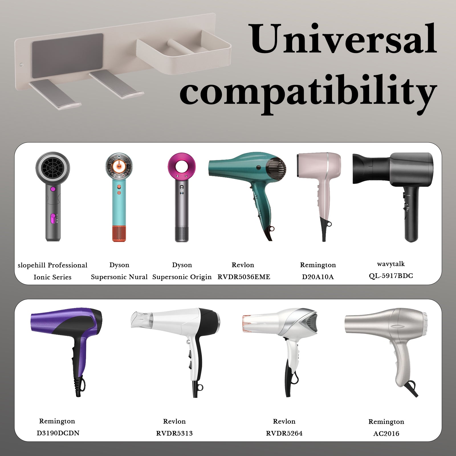 Linkidea Hair Dryer Holder Wall Mounted with Hook, Hairdressing Tools Organizer for Bathroom, Compatible with Dyson Supersonic Origin, Supersonic Neural (Grey)