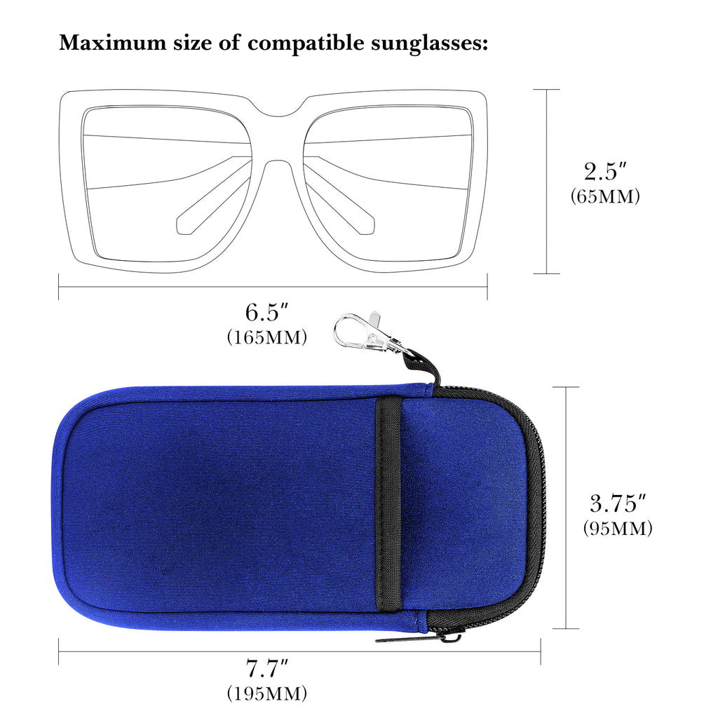 Linkidea Oversized Sunglasses Case 2 Pack, Large Frame Glasses Case for Sunglasses, Eyeglasses Travel Bag Compatible with QUAY NIGHTFALL/HIGH KEY TWIST Ray-Ban Aviator Max (Blue)
