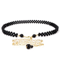 Plus Size Waist Belt for Women, 30-40 Inch Stretchable Chunky Body Chain, Black Pearl Adjustable Fashion Jewelry Accessory