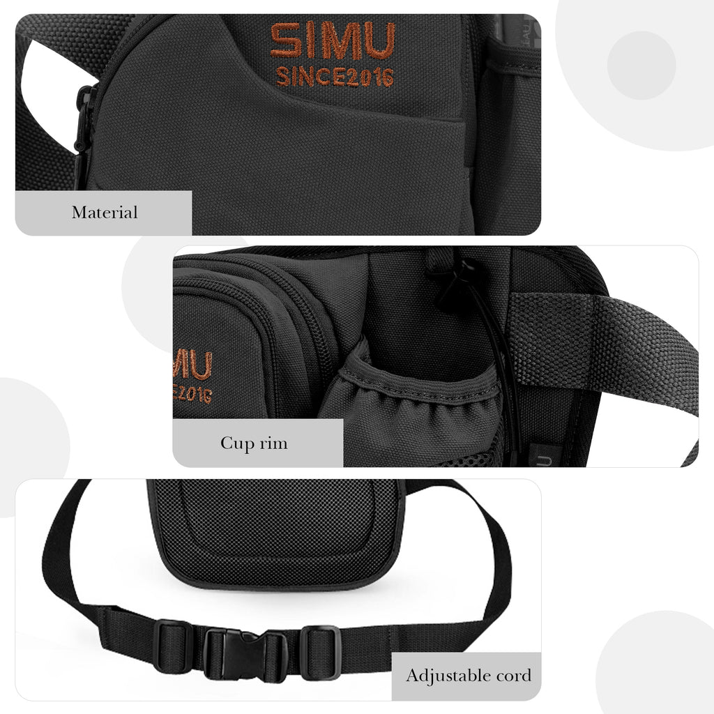 Fanny Pack Waist Bag with Bottled Water Holder, Waist Pack Compatible with Smartwater 16.9/20 Fl Oz, Lifewtr 16.9/20 Fl Oz, Travel Sport Casual Belt Bag for Running Walking Hiking, Black