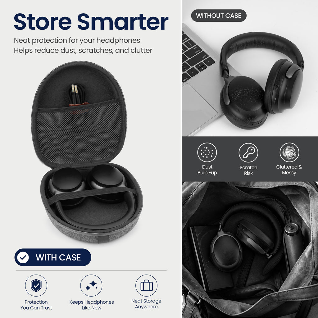 Linkidea Headphones Carrying Case Compatible with Bose QuietComfort Ultra II, QC 45/35/SE, AE2w, AE2, Protective Hard Shell Travel Bag with Cable, Charger Storage (Dark Grey)