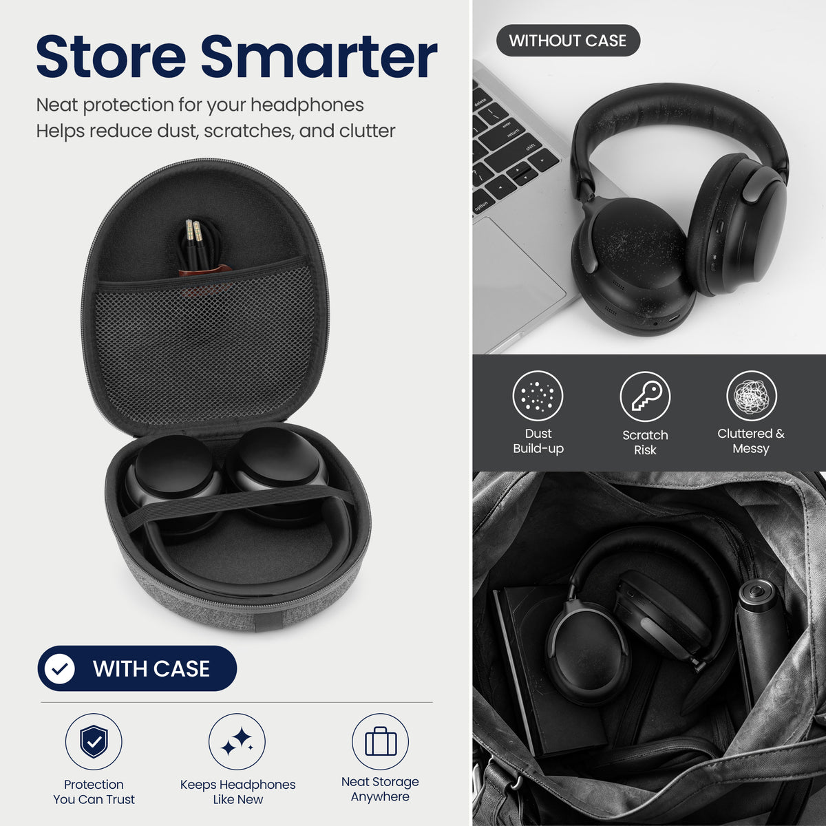 Linkidea Headphones Carrying Case Compatible with Bose QuietComfort Ultra II, QC 45/35/SE, AE2w, AE2, Protective Hard Shell Travel Bag with Cable, Charger Storage (Dark Grey)