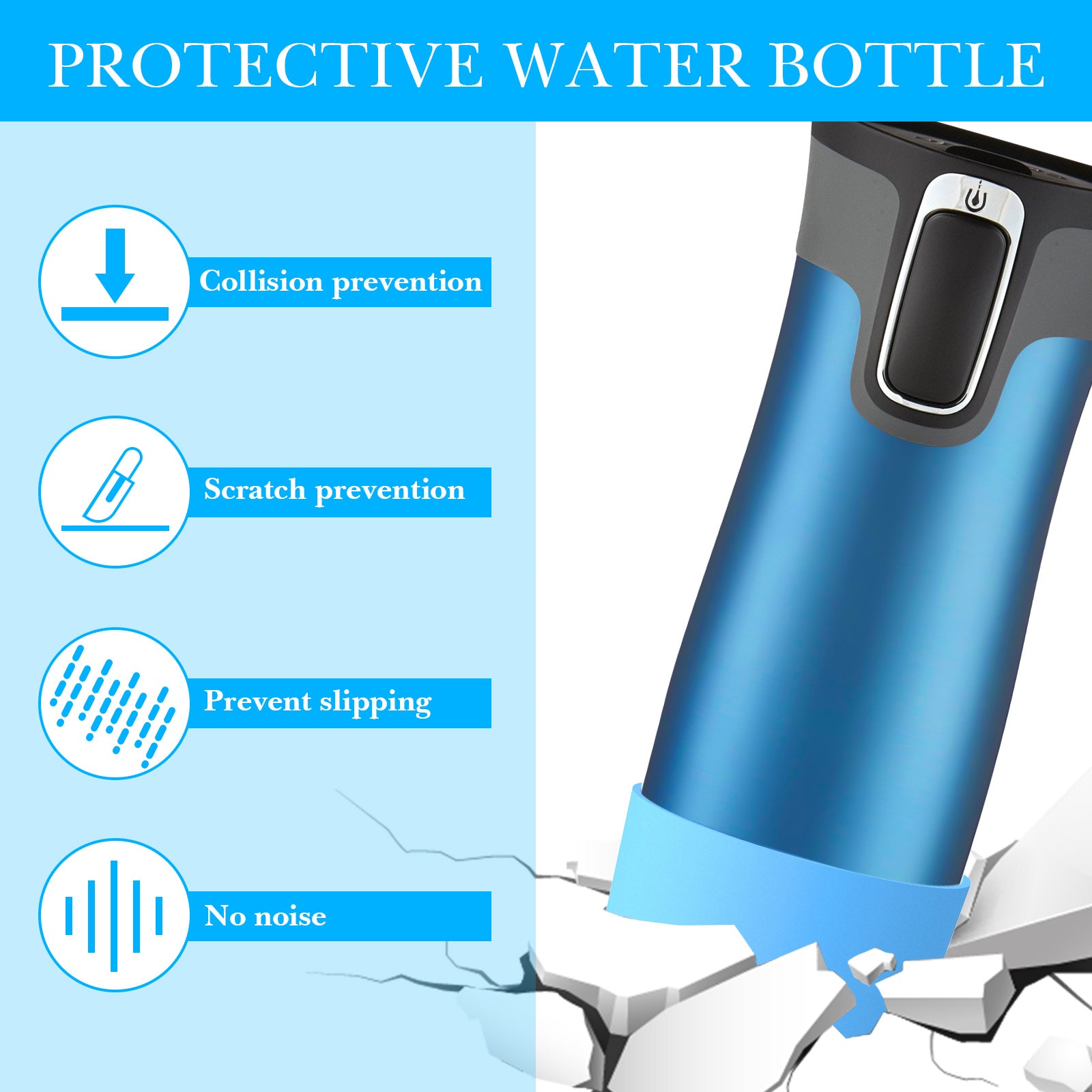 Linkidea 2 Pack Water Bottle Boot Compatible with Contigo West Loop 2.0 16oz/20oz/24oz, Huron 2.0 16oz/20oz, Silicone Anti-Slip Bottle Bottom Bumper Protector (Blue)
