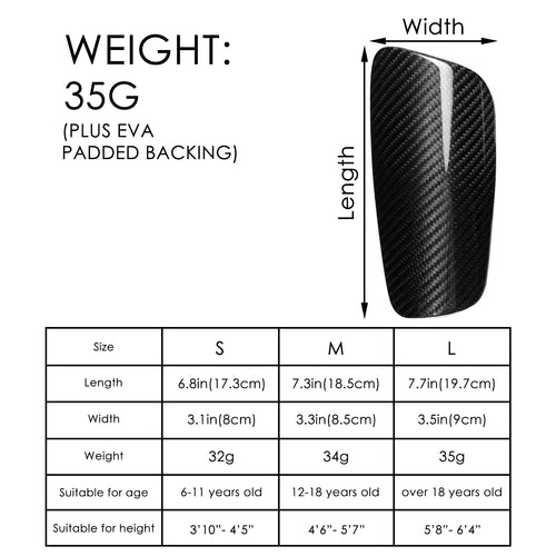 Carbon Fiber Soccer Shin Guards, Super Strong, Lightweight, Shock Resistance, Shin Protection with Portable Carrying Case and Shin Guard Sleeve (Black, Size L)