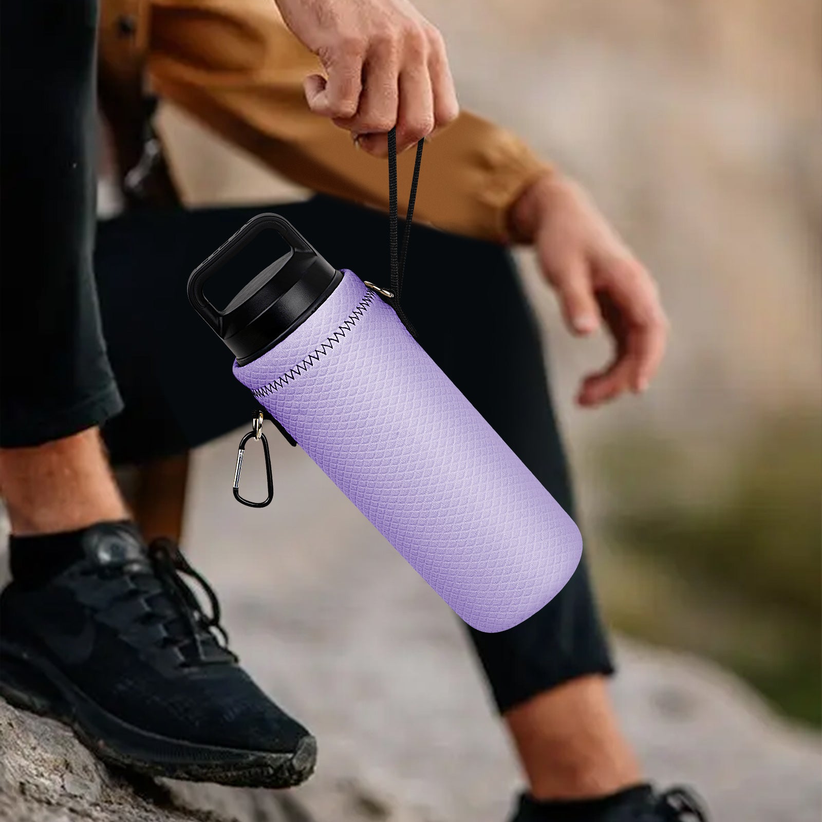 Linkidea Neoprene Water Bottle Carrier with Strap Compatible with YETI Rambler Bottle 18oz/26oz, Yonder 25oz, Insulated Waterbottle Sling Bag with Shoulder Strap, Light Purple