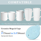 Linkidea 2 Pack Silicone Coffee Mug Lid for 3"(76mm) to 3.4"(86mm) Inside Diameter Mugs, Splash Resistant Replacement Mug Lid for Home, Office, Travel, Dishwasher-Safe (Blue)