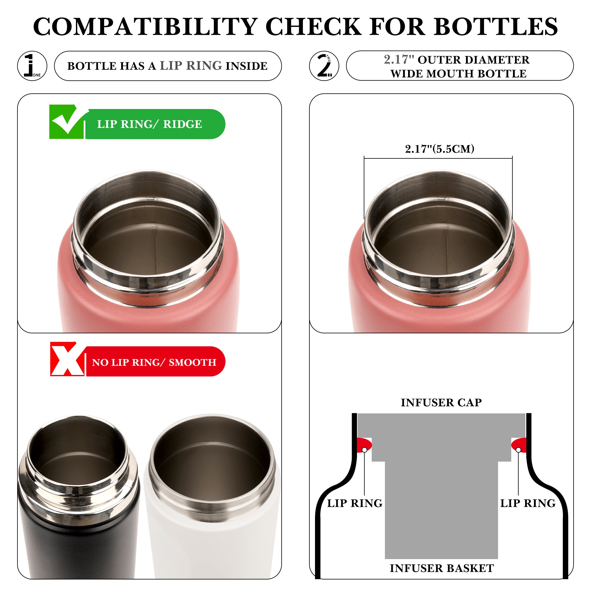 Linkidea 2 Pack Water Bottle Tea Infuser for Loose Leaf Tea, Compatible with CamelBak Chute Mag, Carry Cap 20oz/25oz/32oz/40oz Attachment, 304 Stainless Steel Mesh Strainer