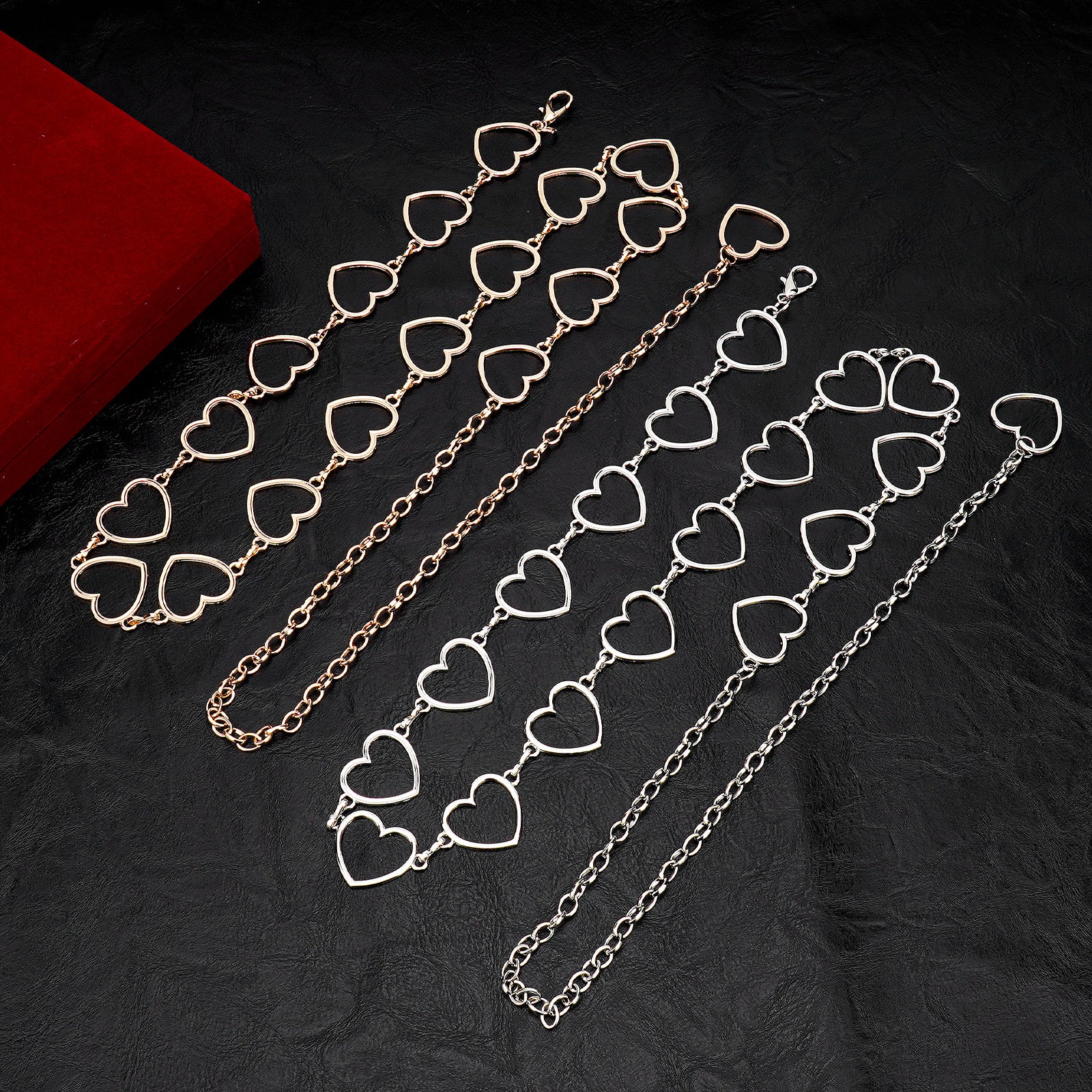 Plus Size Chain Belt for Women, 2 Pack Love Style Metal Chain Belt Women Belly Waist Chains, Extra Long Body Chain, Max 51.2 Inch Adjustable Chunky Belt Chain (Gold, Silver)