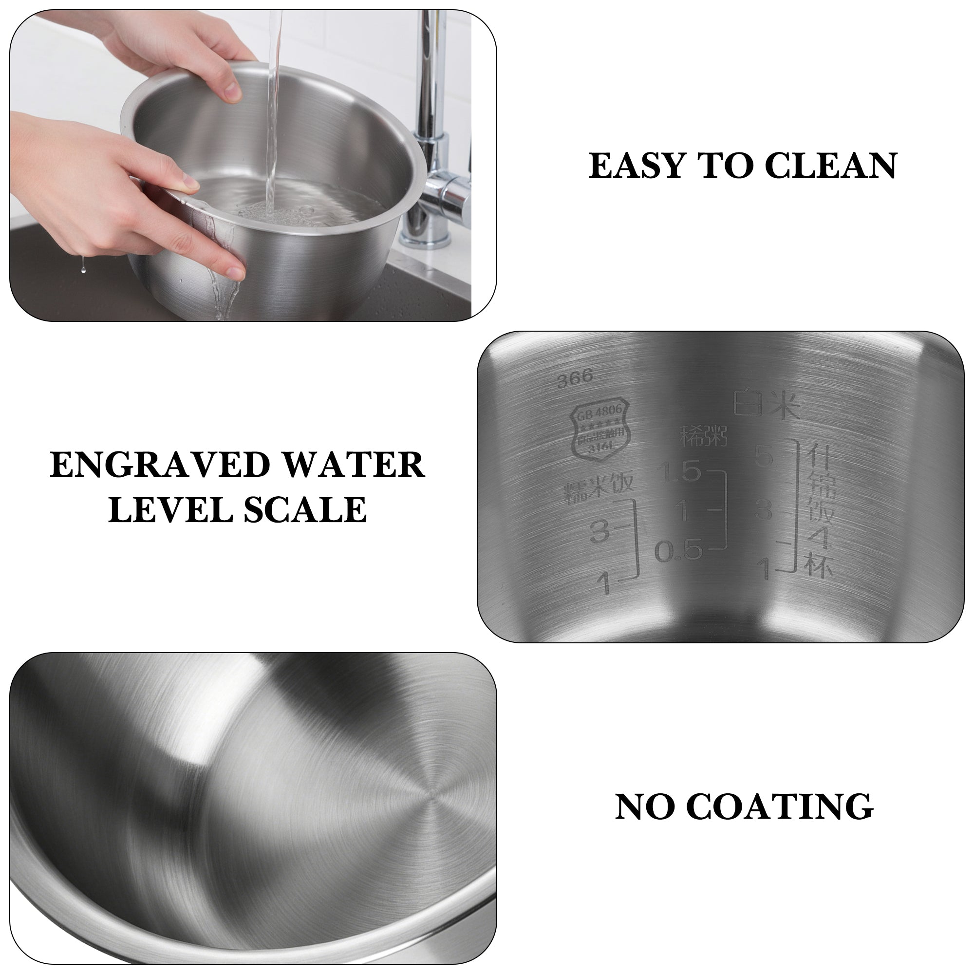 Linkidea Rice Cooker Stainless Steel Inner Pot Compatible with Tiger JBV-A10U, JBV-S10U, JBX-B10R, JBX-B10U, Dishwasher Safe, No Coating Replacement Bowl