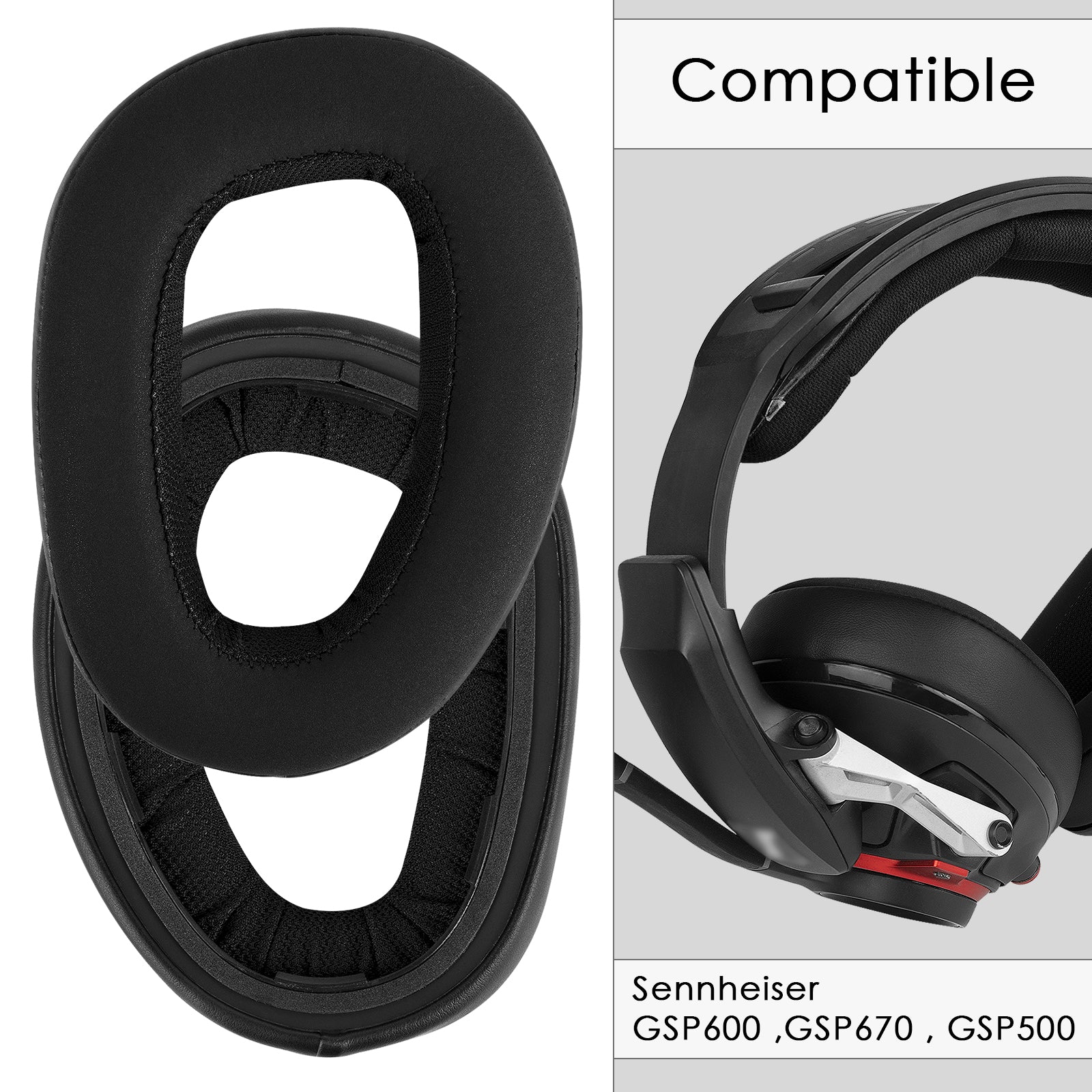 Linkidea Replacement Ear Pads for Sennheiser GSP 600, GSP 670, GSP 500 Professional Gaming, GSP 601, GSP 602 Headphones Ear Cushions (Hybrid Velour / Black)