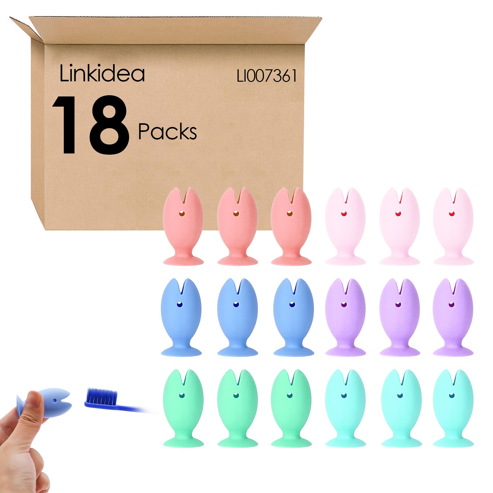 Linkidea 18 Pack Cute Mini Fish Standing Tooth Brush Cover Cap Bulk Pack, Wholesale Multi-Pack Cute Standing Toothbrush Stand, Portable Travel Toothbrush Head Cover Protector