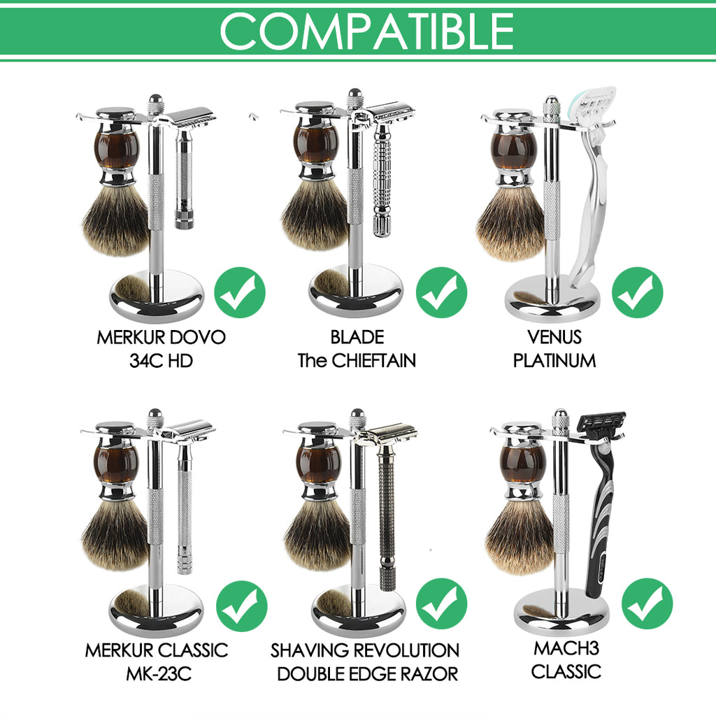 Linkidea Razor & Brush Holder, Deluxe Men's Stainless Steel Shaving Brush Hanger, Grooming Organizer for Bathroom, Shaver Stand Compatible with Merkur 23C (Silver)