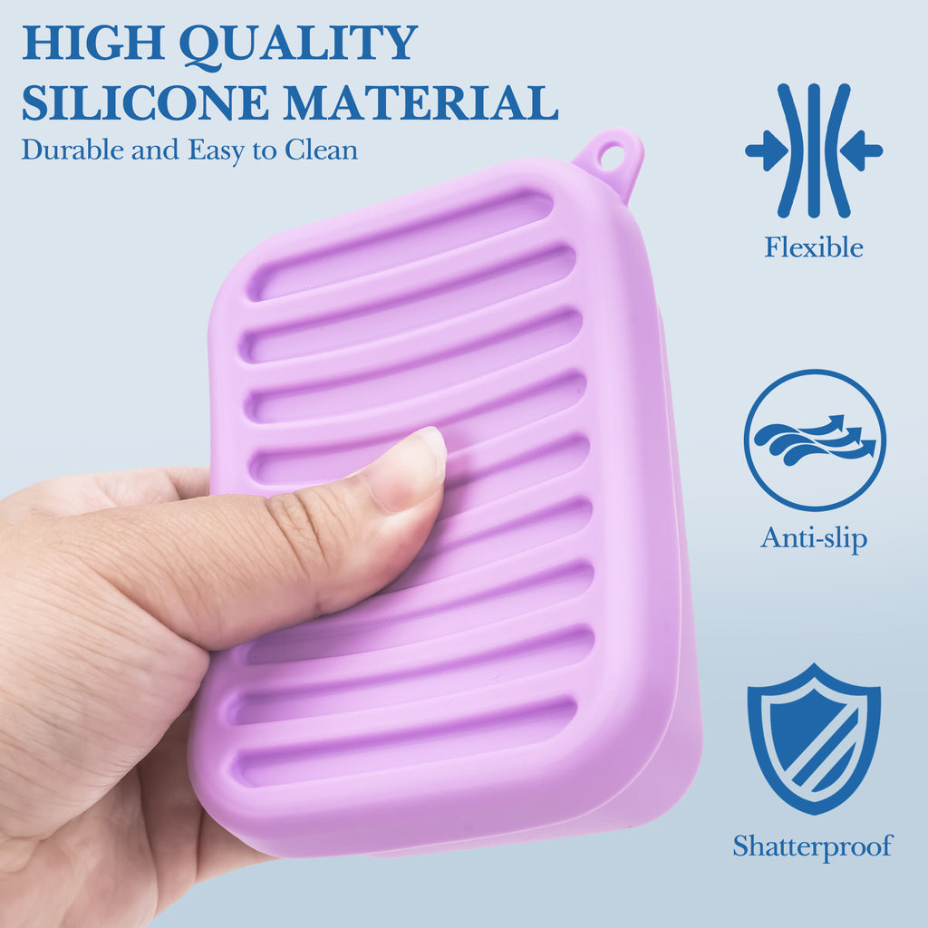 Linkidea Silicone Travel Soap Storage Box, Compact Bar Soap Holder with Drainage Layer, Shatterproof Better Storage, Suitable for Bathroom, Gym (Purple)