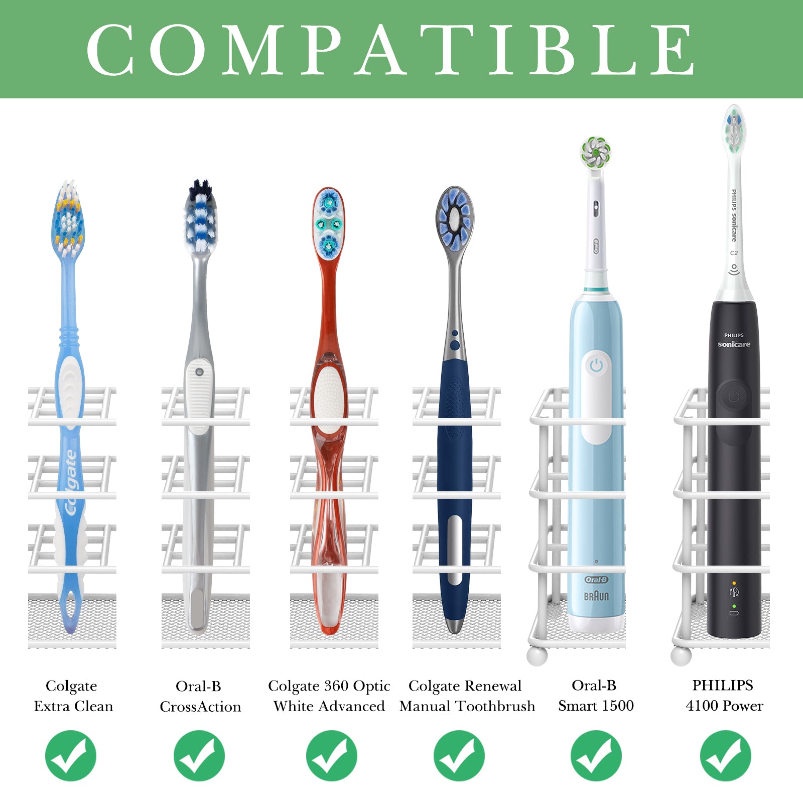 Linkidea Ventilated Toothbrush Holder Wall Mounted, Non-Slip Electric Toothbrush Holder Toothpaste Storage Organizer, 7 Slots Multifunctional Rack for Razor, Shaver, Comb (White)