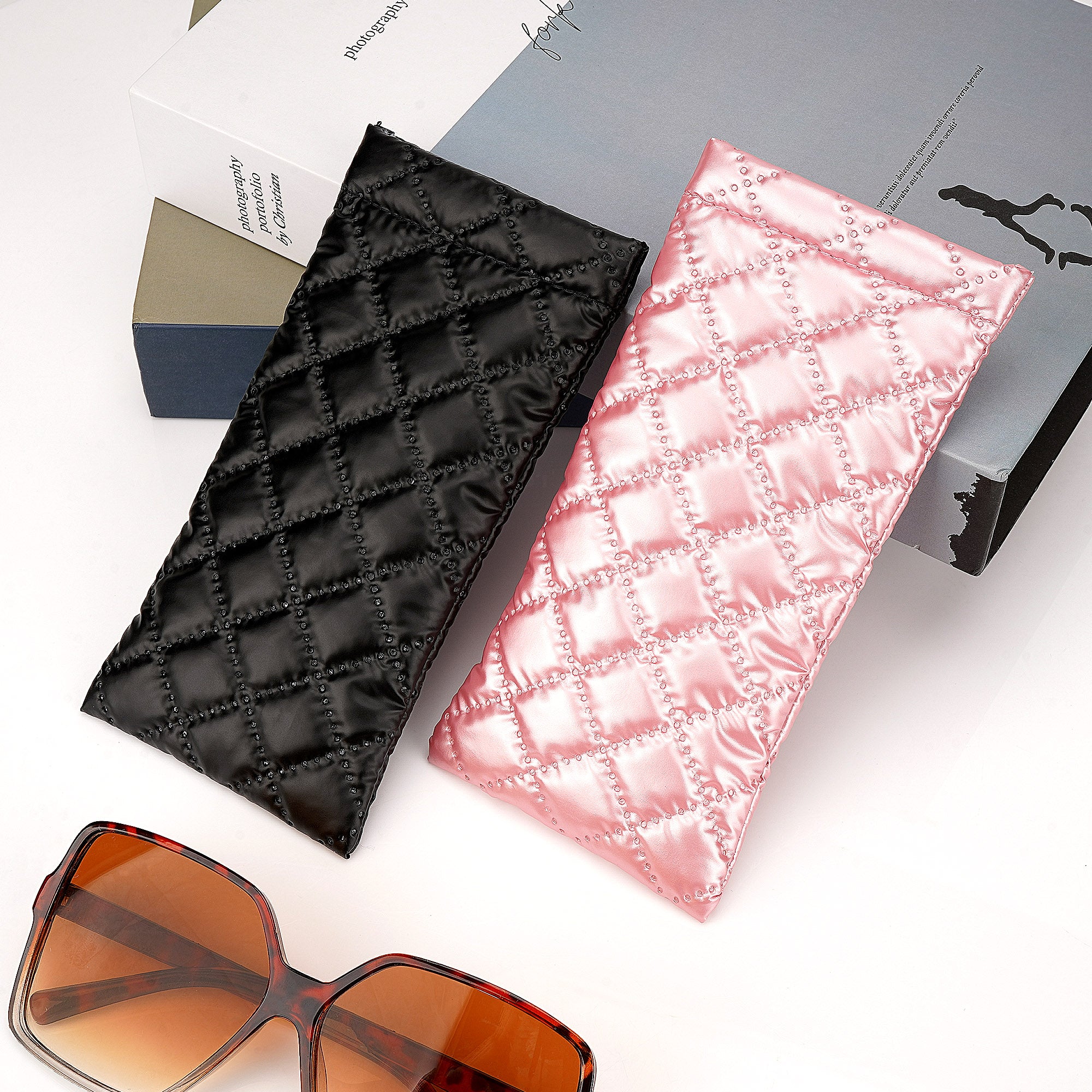 Extra Large Sunglasses Pouch Case, 2 Pack Vegan Leather Oversized Glasses Organizer Soft Bag Compatible with Rayban RBS0101S/RB8097/RB8089 Persol PO3352S/PO3328S/PO3311S