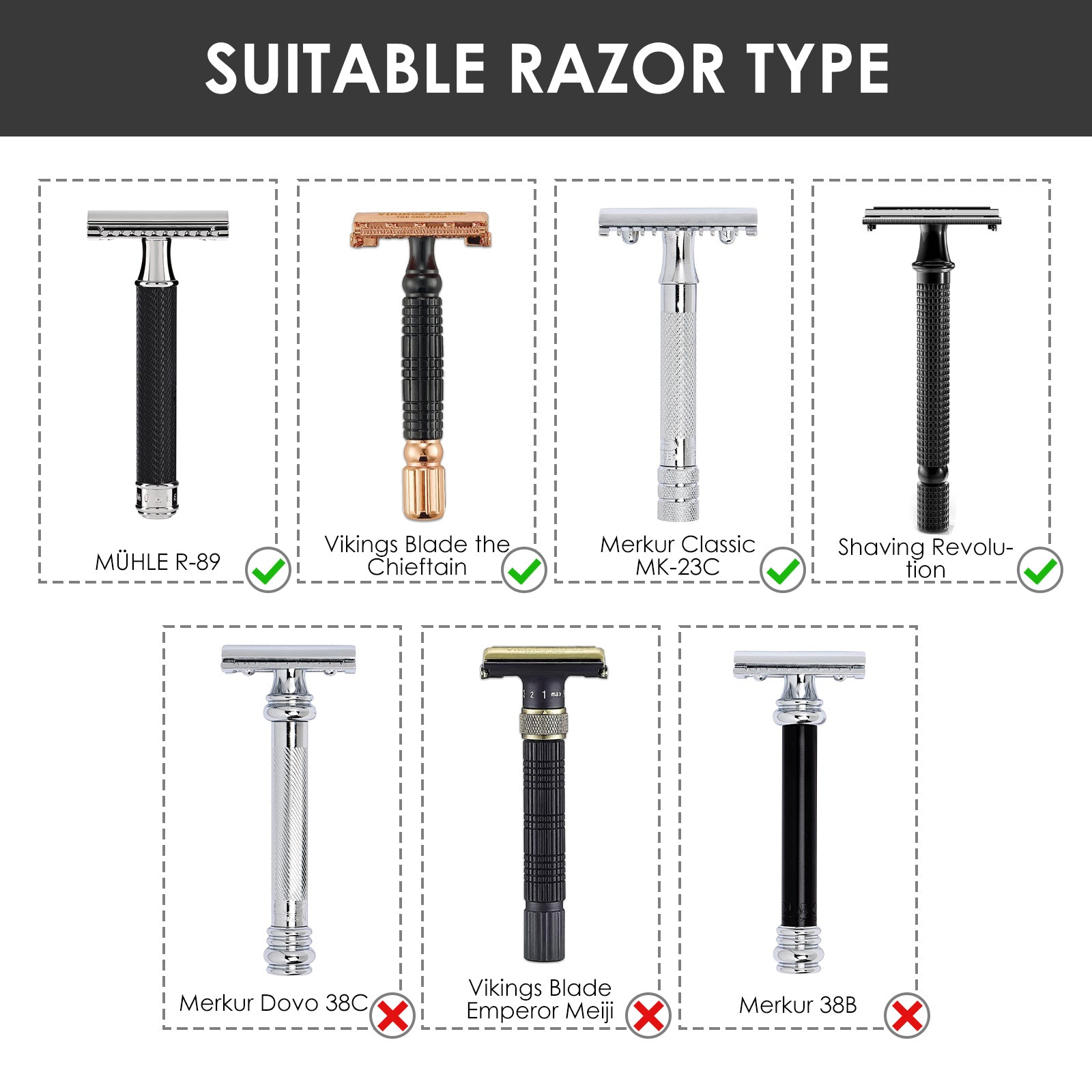 Linkidea Safety Razor Holder, Shaving Brush & Razor Stand, Compatible with MUHLE Double Edge Razor, Space-Saving Bathroom & Shower Room Storage Stand (Chrome Plating/Silver)