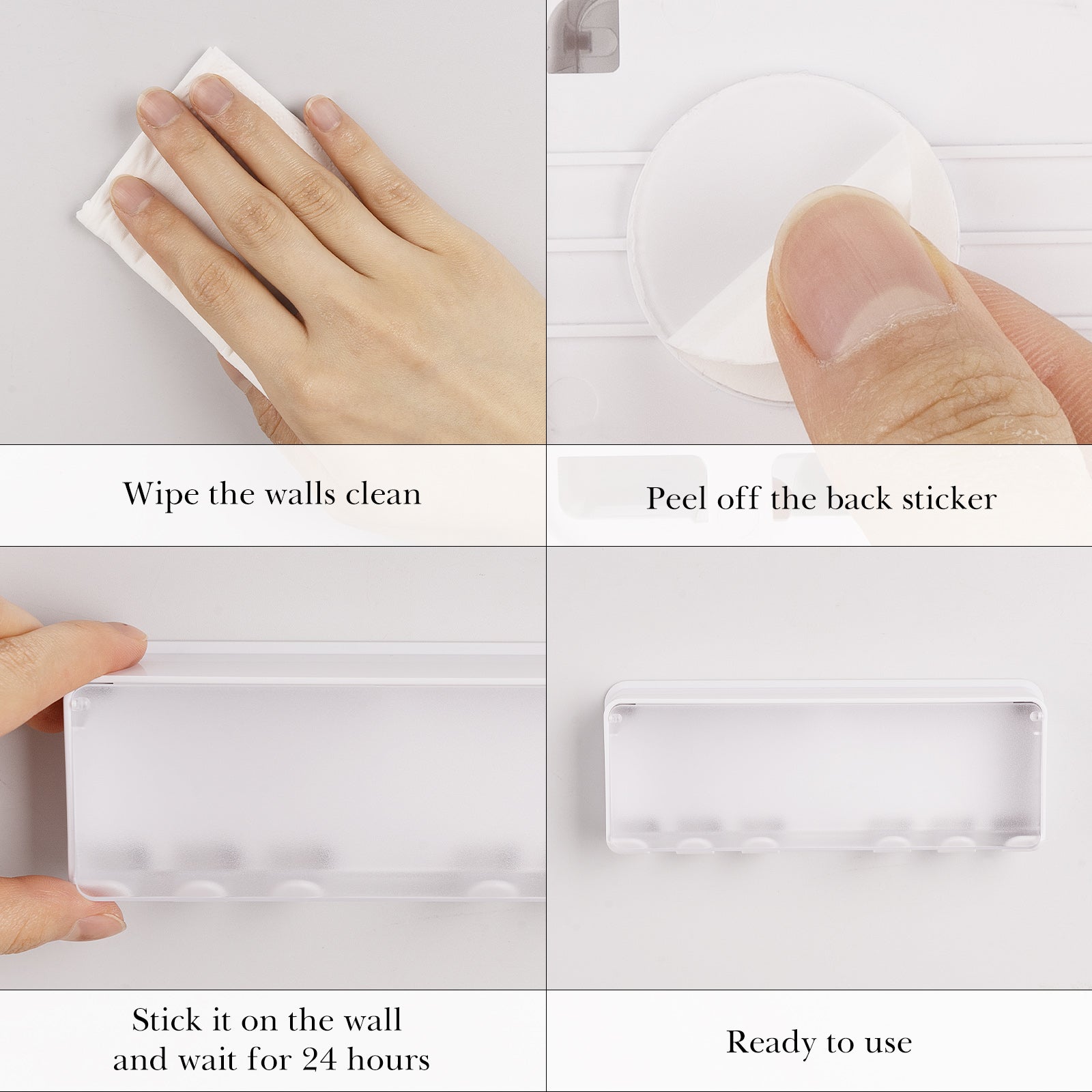 Linkidea Mounted Toothbrush Holder with Cover for Shower, Bathroom, Plastic Self Adhesive Wall Mount 4 Slots Tooth Brush Hanger Compatible with Colgate ExtraClean, Oral-B CrossAction (White)