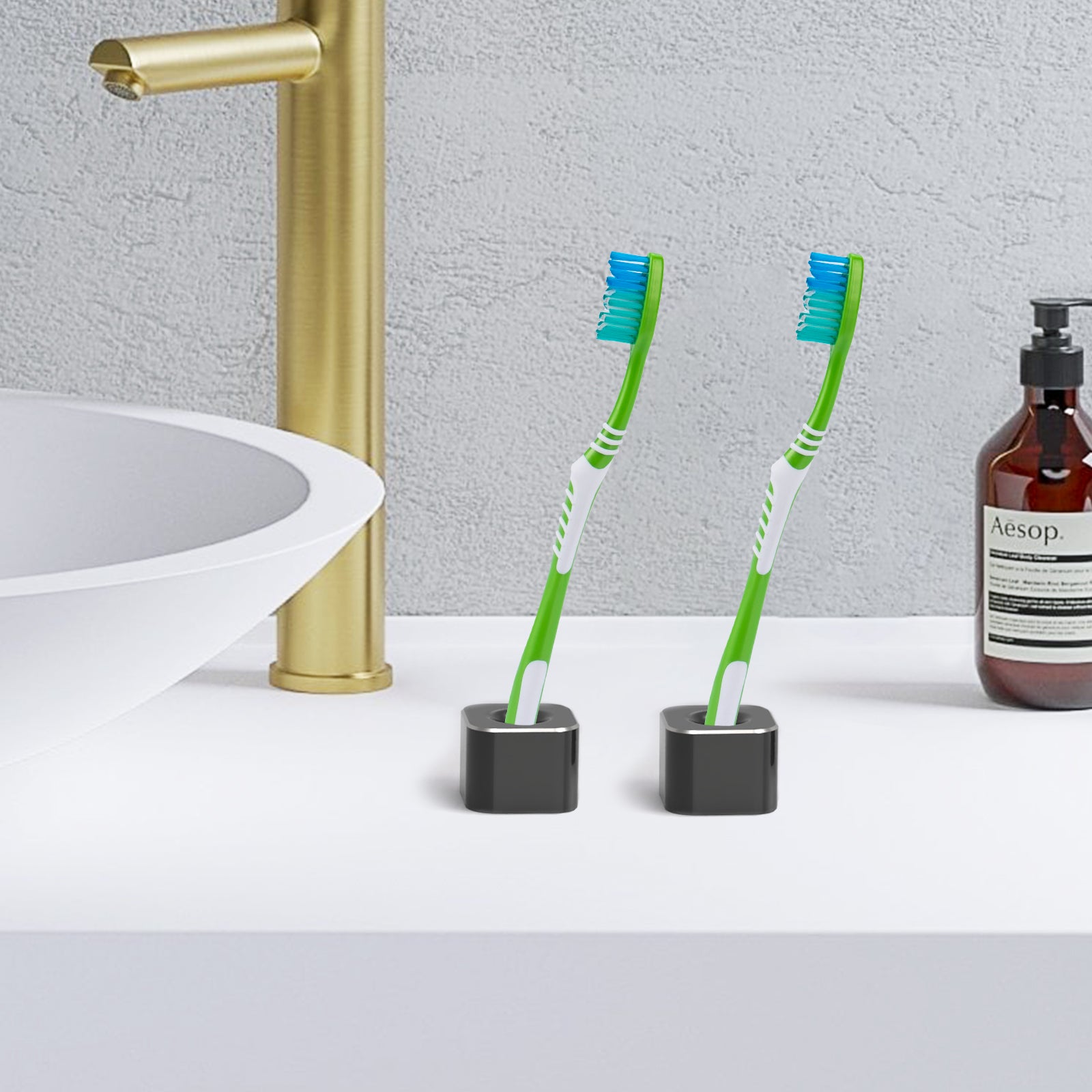 Linkidea 2 Pack Mini Toothbrush Holder, Aluminum Tooth Brush Stand Razor Holders for Bathroom Vanity Countertops, Office Penholder Pencil Stand Holders Organizer (Black)