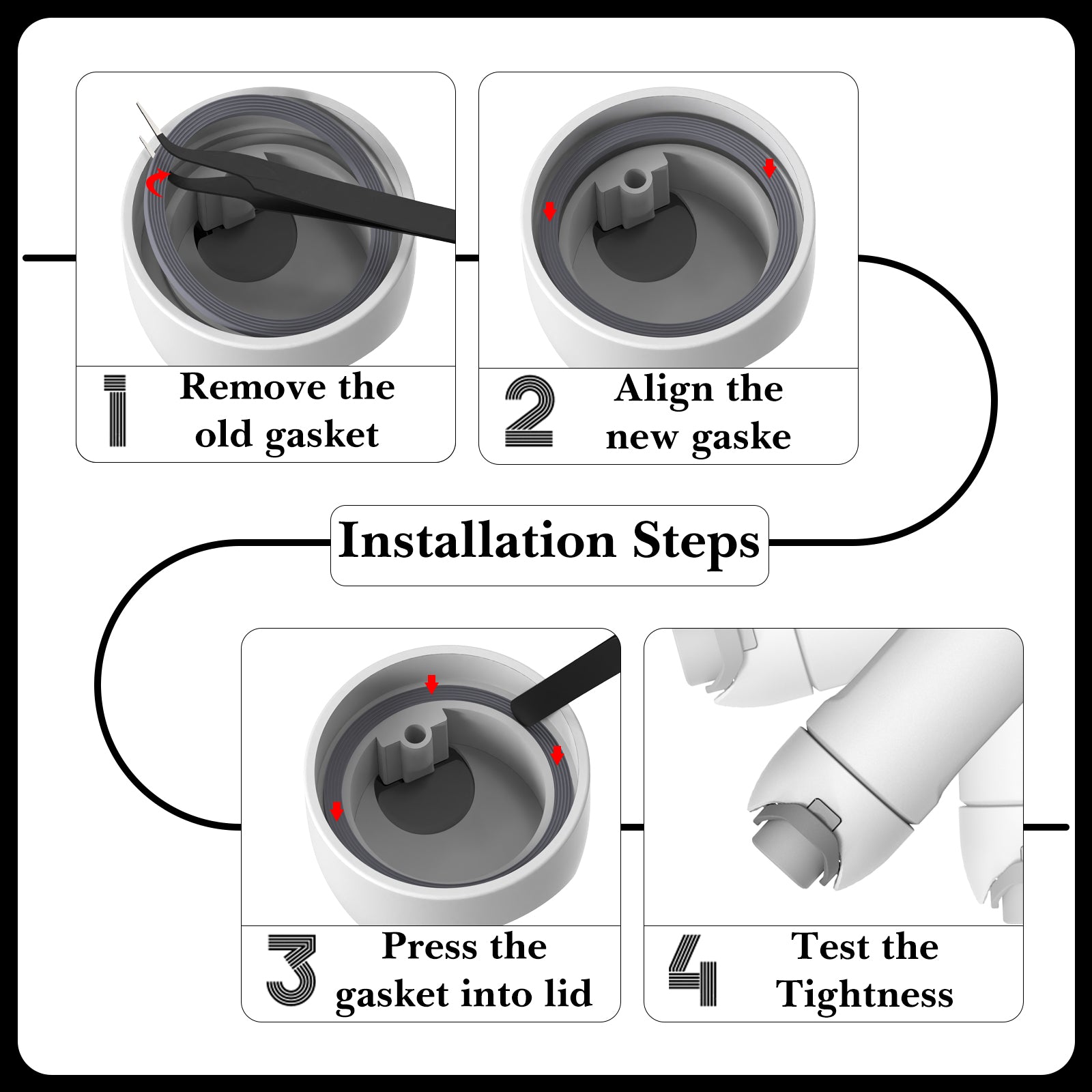 Linkidea 6 Pack Water Bottle Gasket Replacement Compatible with Owala FreeSip 24oz/32oz/40oz waterbottles, Silicone O Ring Leak Proof Rubber Seal with Tweezer for Bottle Lid, Clear & Gray