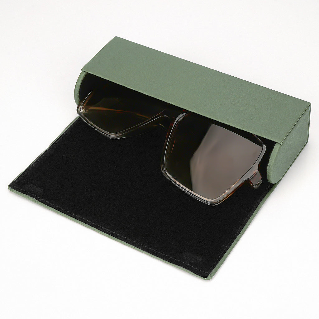 Extra Large Hard Shell Sunglasses Case, Green Vegan Leather Sun Glasses Storage Bag Pouch Organizer Compatible with Persol PO3357S PO3235S PO3366S RayBan RB3647N RB2197