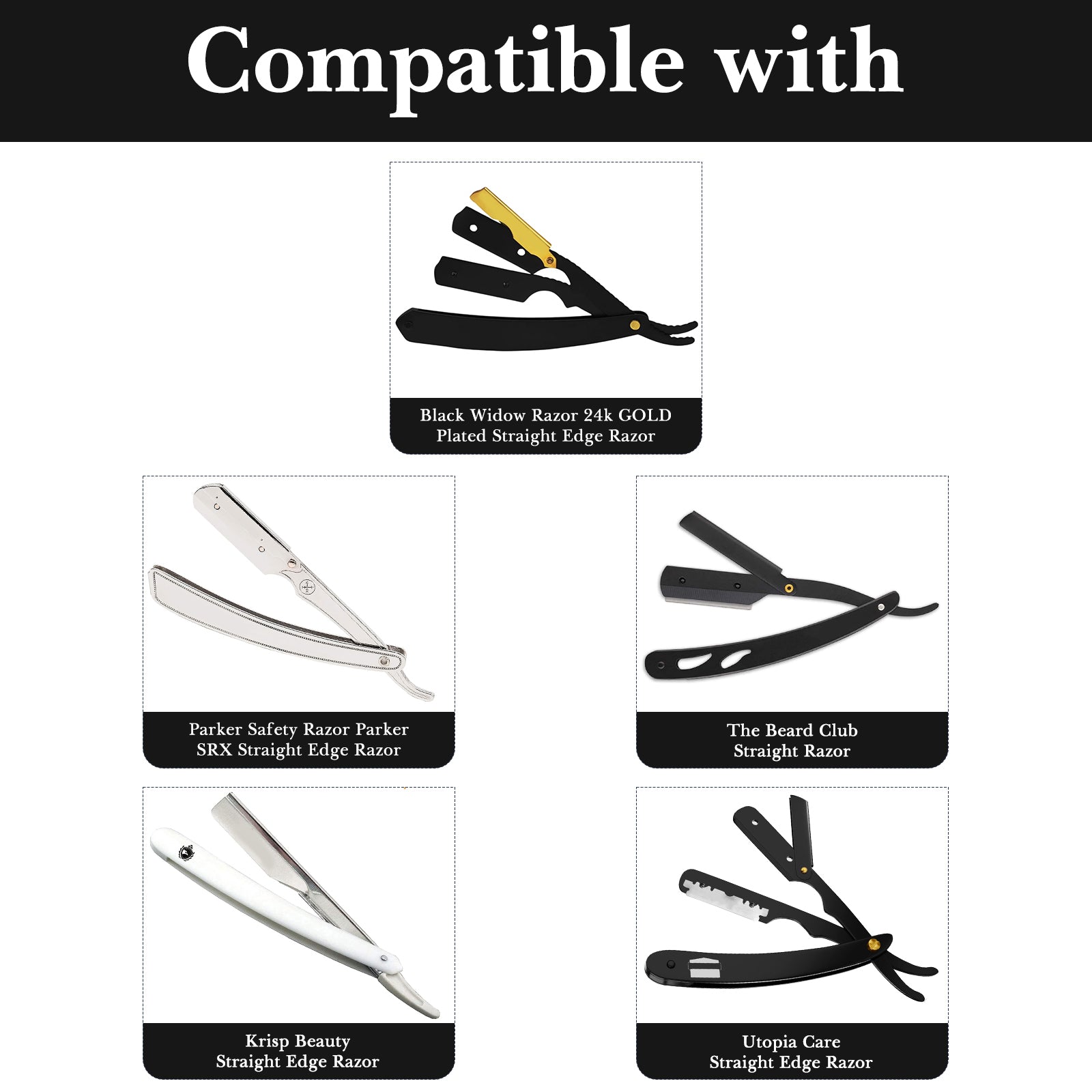 Linkidea 2 Pack Straight Razor Case, Compatible with Utopia Care, The Beard Club, GTEX, Travel Razor Cover, Protective Holder for Straight Edge Shaving Razors (Black/Only Case)