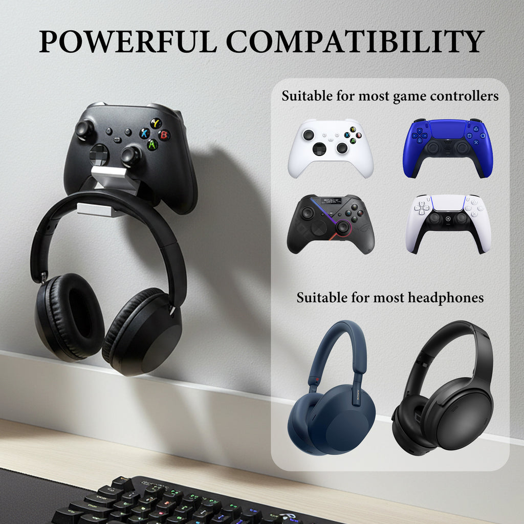 Linkidea Gaming Headset & Controller Wall Mount Holder, Dual Gamepad and Headphone Hanger Stand for PS5/PS4/Xbox One/360/PC, Space-Saving Gaming Accessories Organizer
