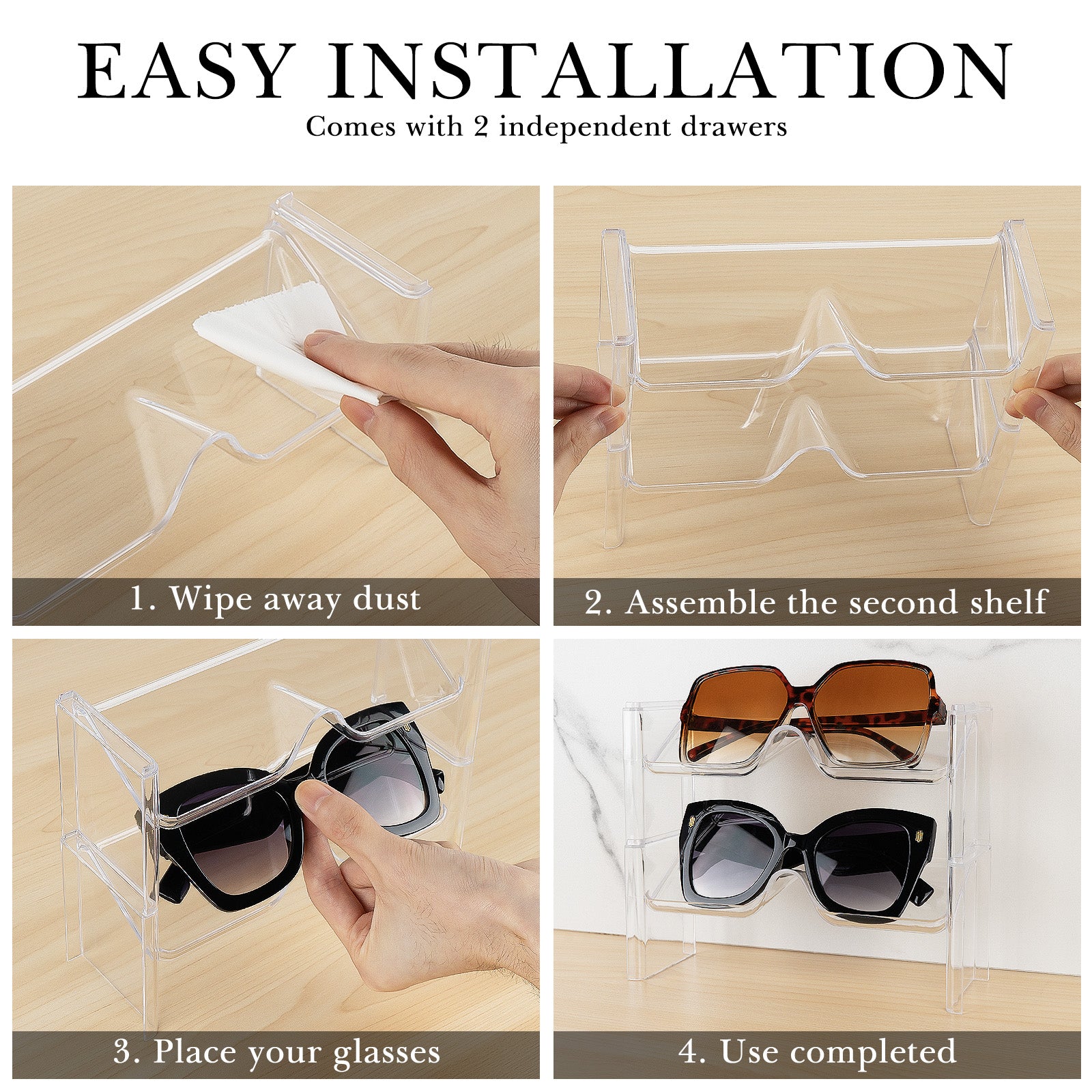 Sunglasses Desk Holder Stand for Extra Large Sunglasses, 2 Pack Acrylic Oversized Glasses Holder Sunglass Display Stand Compatible with Gucci GG0876S GG0875S GG1020S