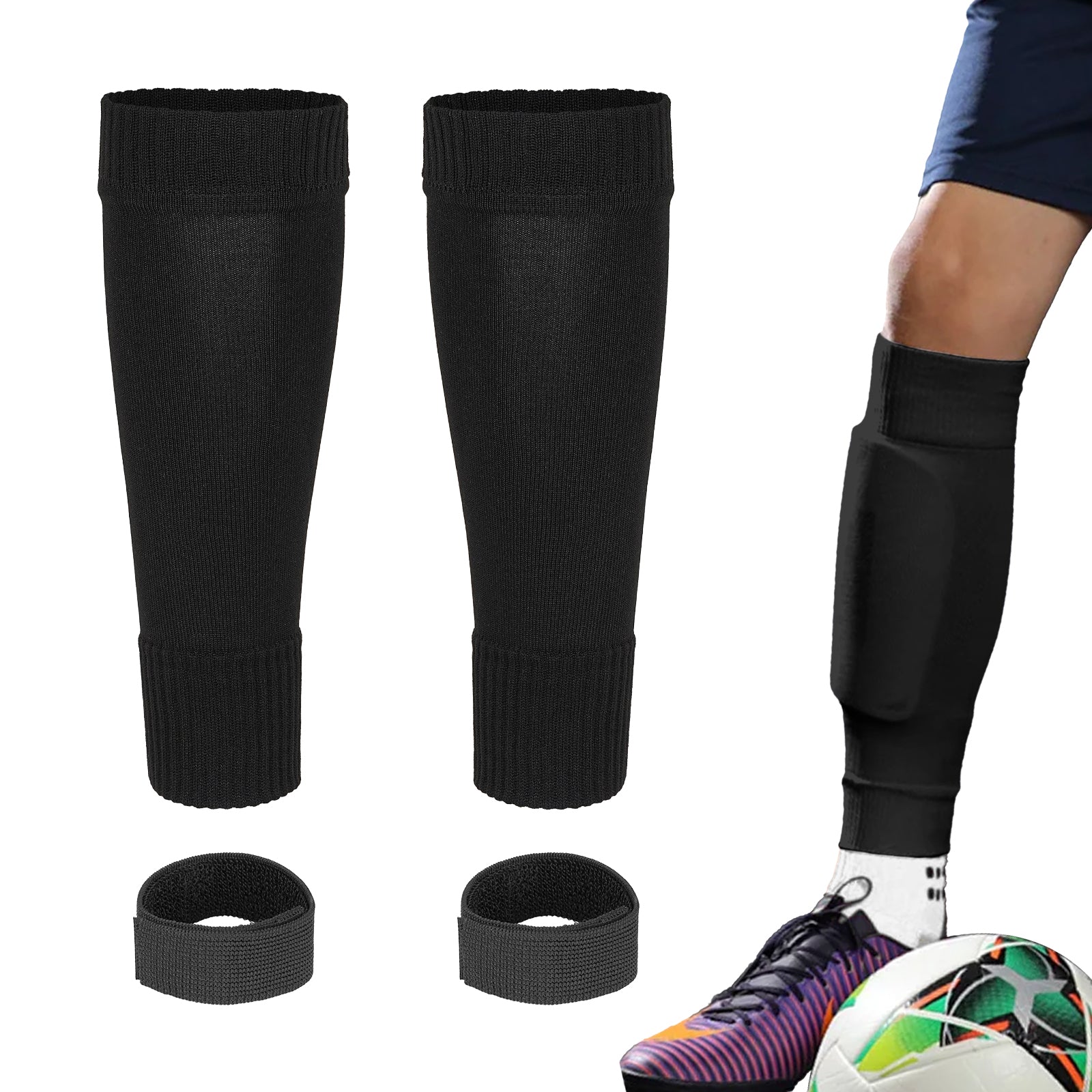 Linkidea Kids Soccer Leg Sleeve with Shin Guard Straps, Elastic Compatible with Grip Socks, Best Alternative to Soccer Athletic Socks for Child 6-8 Years (Black)