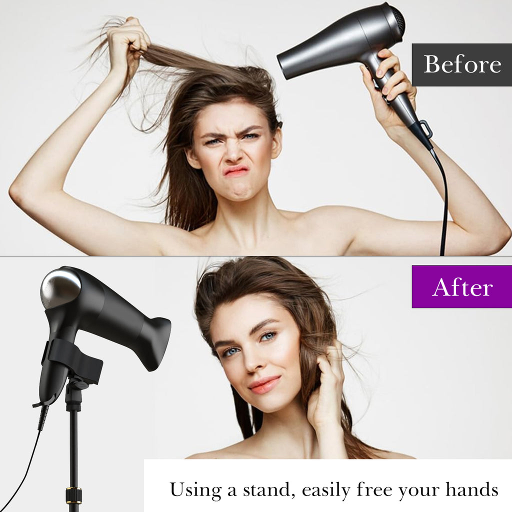 Hair Dryer Stand Hands Free, Heavy Duty 24 to 76 inches Adjustable Blow Dryer Holder with Non-Slip Tripod and Universal Clip for Salons and Home Use