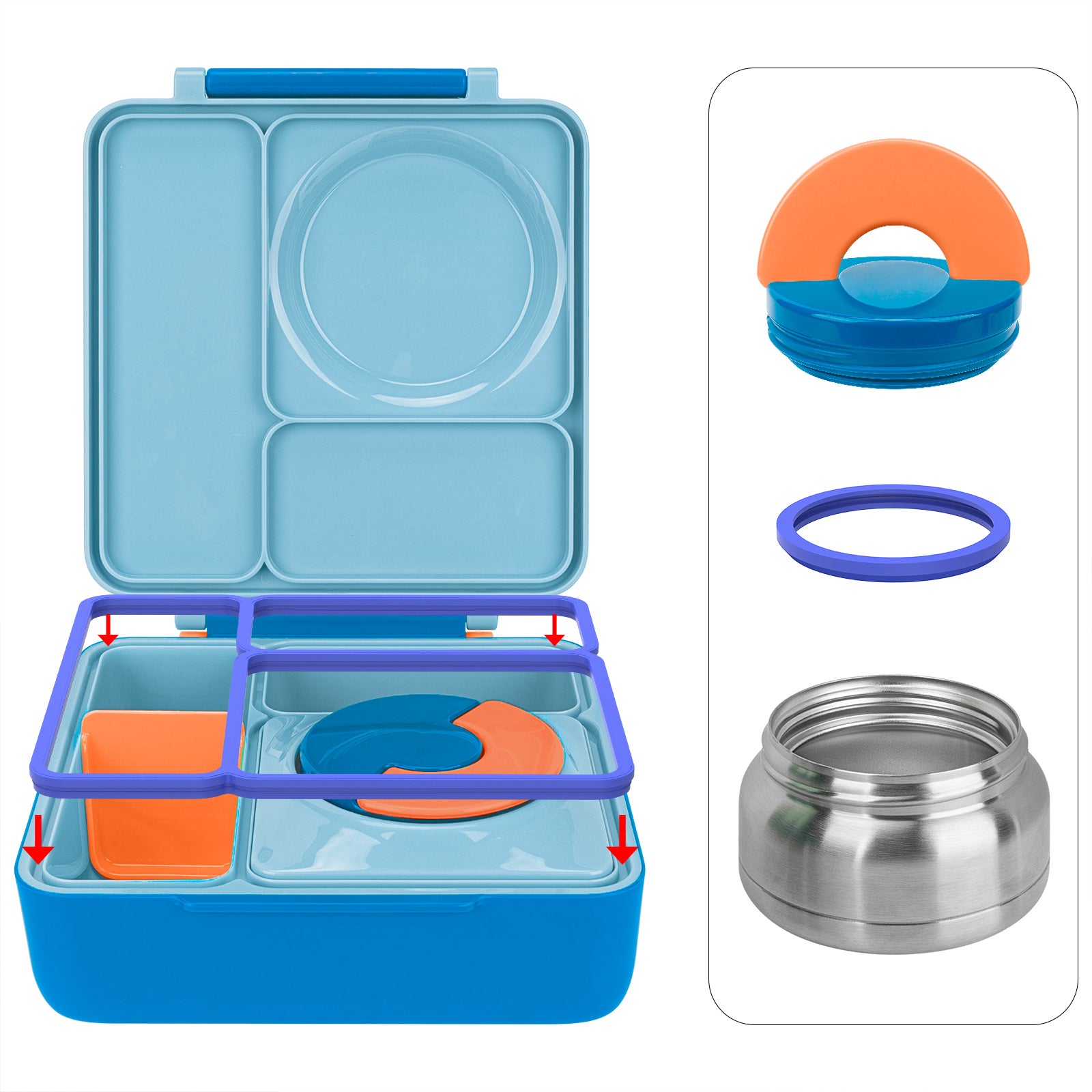 Linkidea 4 Pcs Silicone Seal Replacement, Exact Fit Lid Seal Gasket Compatible with OmieBox, Leakproof Food Safe Parts & Accessories for Bento Box (Blue)