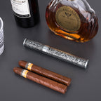 Linkidea Zinc Alloy Vintage Stripe Pattern Cigar Holder Case, Men's Airtight Single Tube, Portable Travel Cigar Case Compatible with 50 Ring Gauge Cigars (Silver)