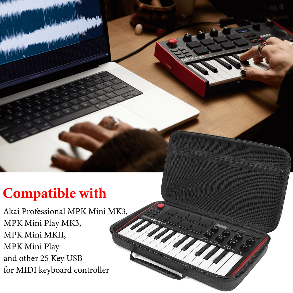 Linkidea Hardshell Case Compatible with Akai Professional MPK Mini MK3 - 25-Key Ultra-Portable USB MIDI Drum Pad and Keyboard Controller Protective Cover (Dark Grey)