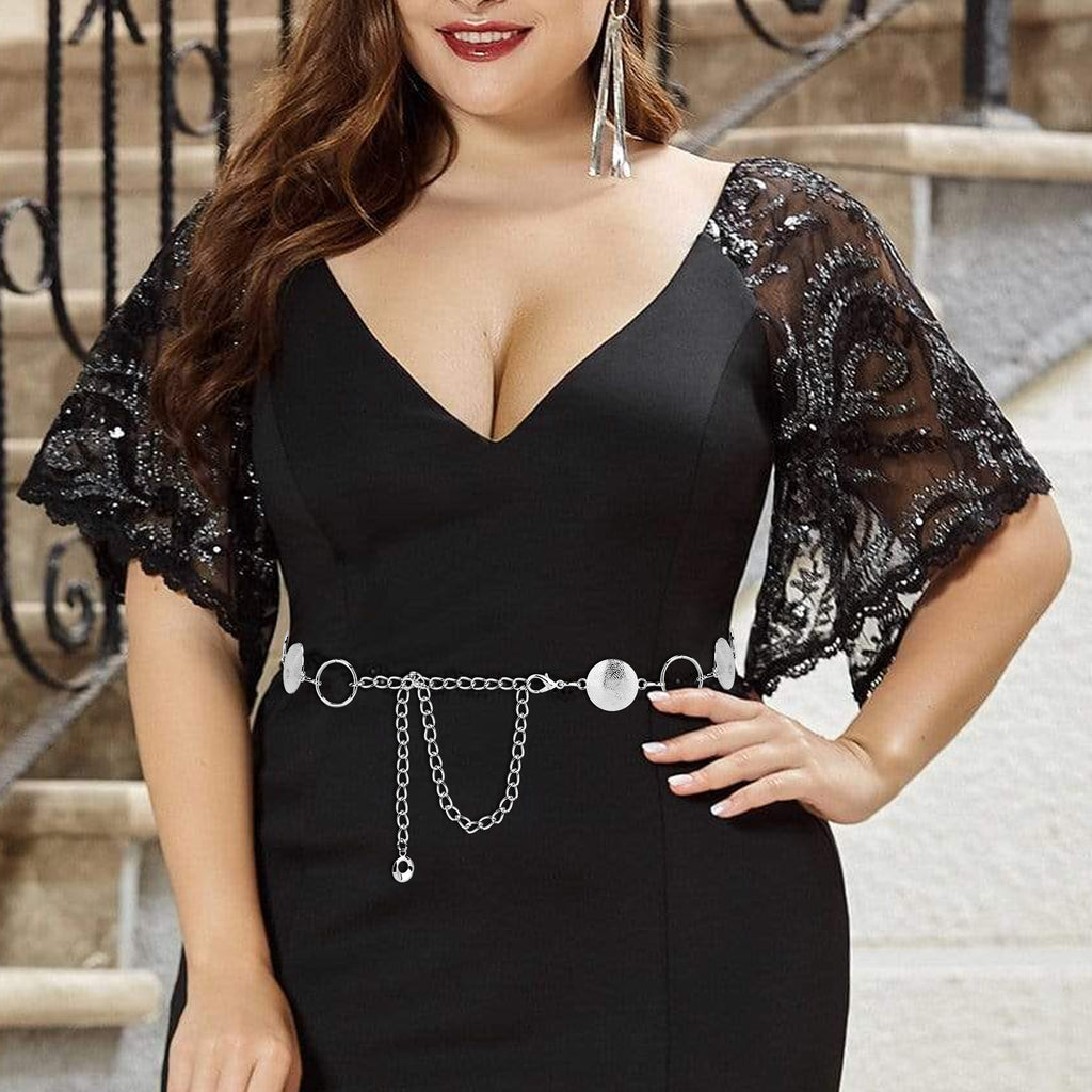 Plus Size Chain Belt for Women, Round Pieces Metal Chain Belt Women Belly Waist Chains, Extra Long Body Chain, 31.5-51.2 Inch Adjustable Chunky Belt Chain (XL, Silver)