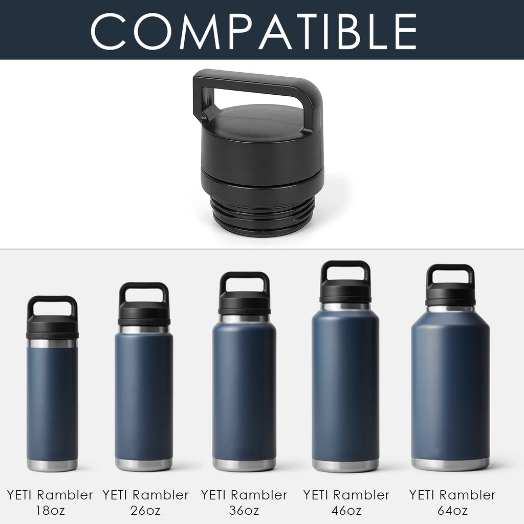 Linkidea Water Bottle Lid Built-in Tea Infuser Compatible with YETI Rambler Bottle 18oz/26oz/36oz/46oz/64oz Chug Cap, Water Bottle Replacement Cap with Handle, Fruit and Ice Strainer (Black)
