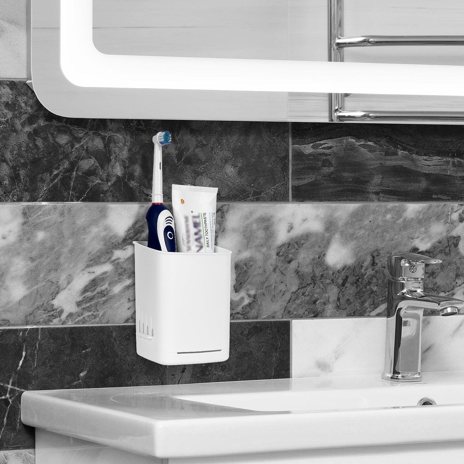 Linkidea Wall Mount Electric Toothbrush Holder for Bathroom, Self Adhesive Plastic Stand Organizer for Power Brush Compatible with Oral-B iO Series, Smart 1500, Philips Sonicare