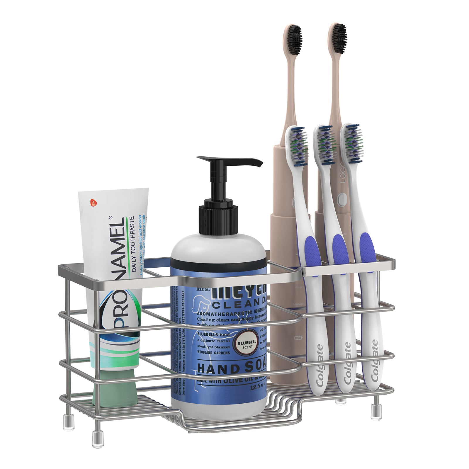 Linkidea Stainless Steel Electric Toothbrush Stand for Shower Bathroom, Wall Mounted Tooth Brush Holder, 7 Slots Multifunctional Organizer for Razor, Shaver, Comb