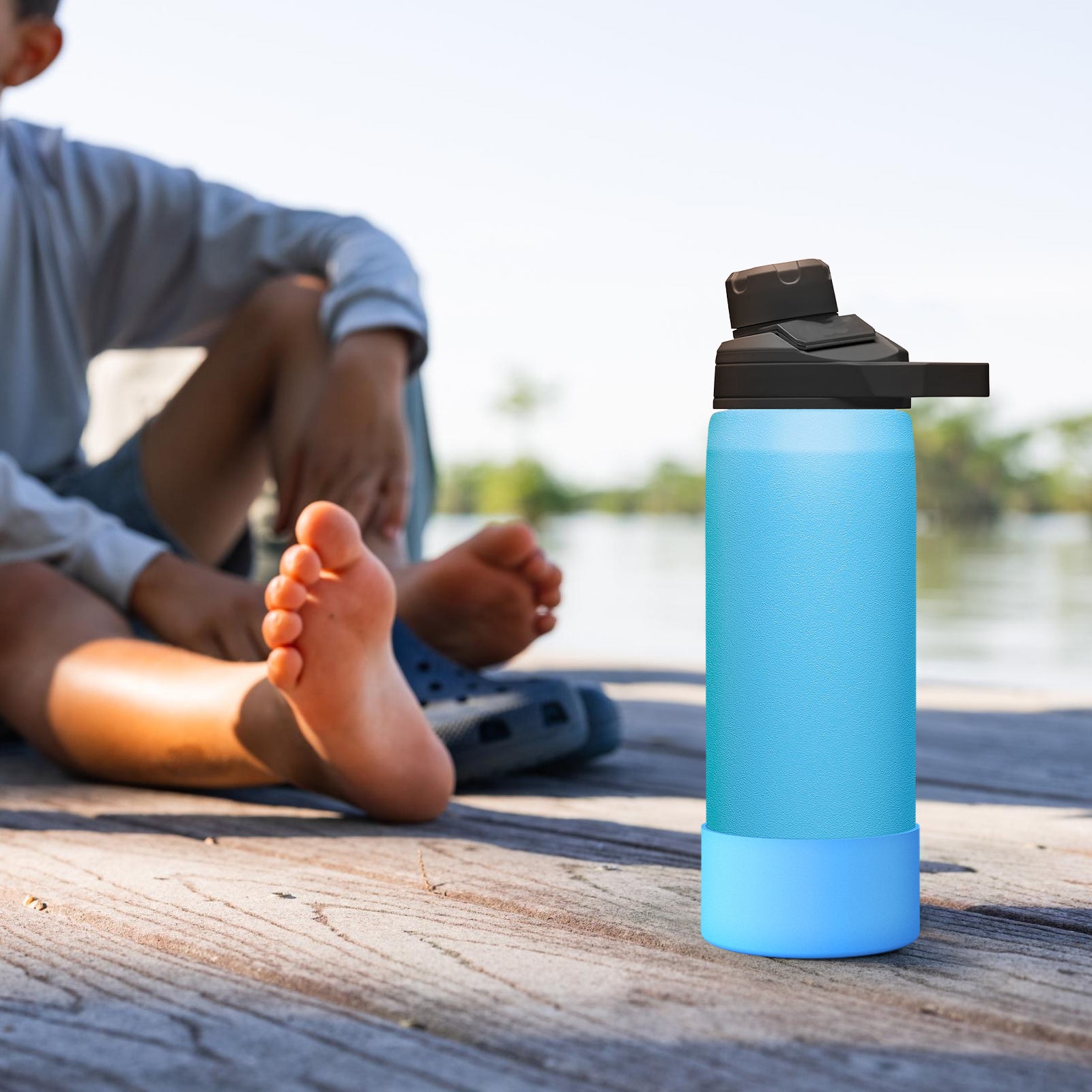 Linkidea 2 Pack Water Bottle Boot Compatible with CamelBak Eddy+20oz/25oz, Chute Mag 20oz/25oz, Carry Cap, Silicone Anti-Slip Bottle Bottom Bumper Protector (Blue)