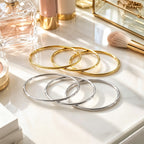 Plus Size Bangle Bracelets Set for Women, Set of 6 Stainless Steel Extra Large Round Gold & Silver Bangles Fashion Accessories, 8.6 Inches (L)