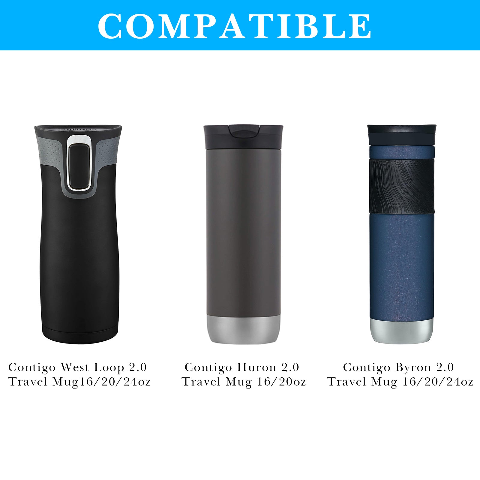 Linkidea 2 Pack Water Bottle Boot Compatible with Contigo West Loop 2.0 16oz/20oz/24oz, Huron 2.0 16oz/20oz, Silicone Anti-Slip Bottle Bottom Bumper Protector (Blue)