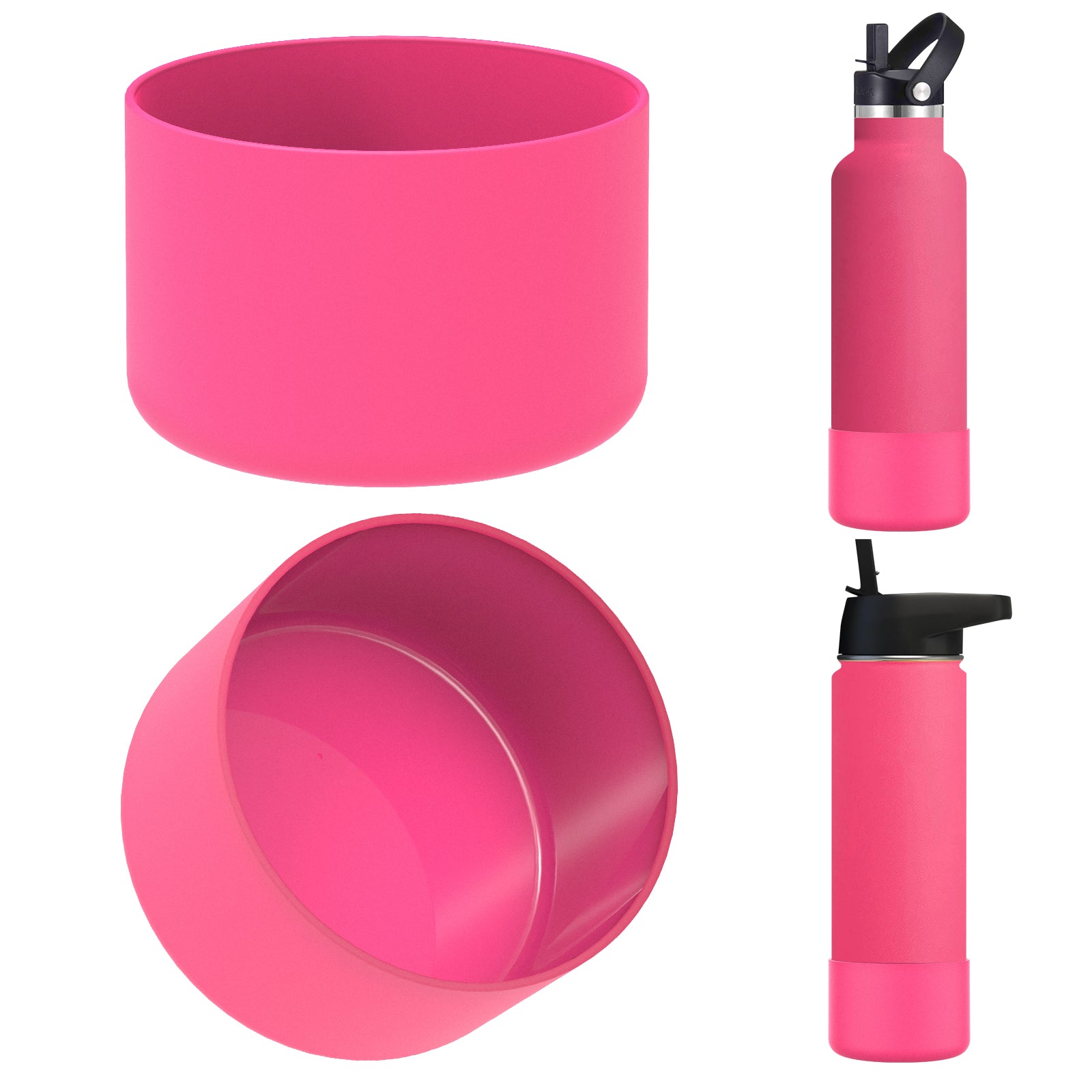 Linkidea 2 Pack Water Bottle Boot Compatible with IRON °FLASK Wide/Narrow Mouth 12oz/14oz/16oz/18oz/20oz/22oz/24oz, Silicone Bottle Bottom Sleeve Cover Bumper Protector (Pink)