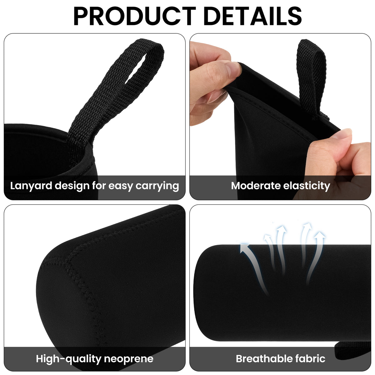 Linkidea Water Bottle Sleeve Compatible with Nalgene Sustain Wide / Narrow Mouth 32oz Bottles, Neoprene Bottle Cover Holder with Hand Strap (Black)