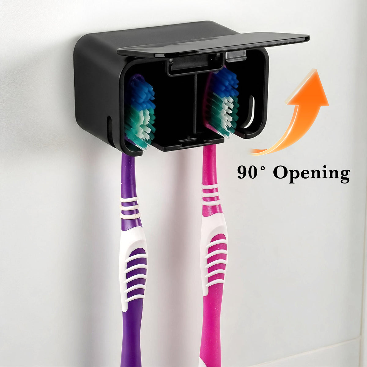 Linkidea 2-Pack Self Adhesive Toothbrush Holder with Dustproof Cover, Dual Slots Brush Hanger for Shower, Compatible with Colgate Renewal, Oral-B CrossAction Toothbrush, Black