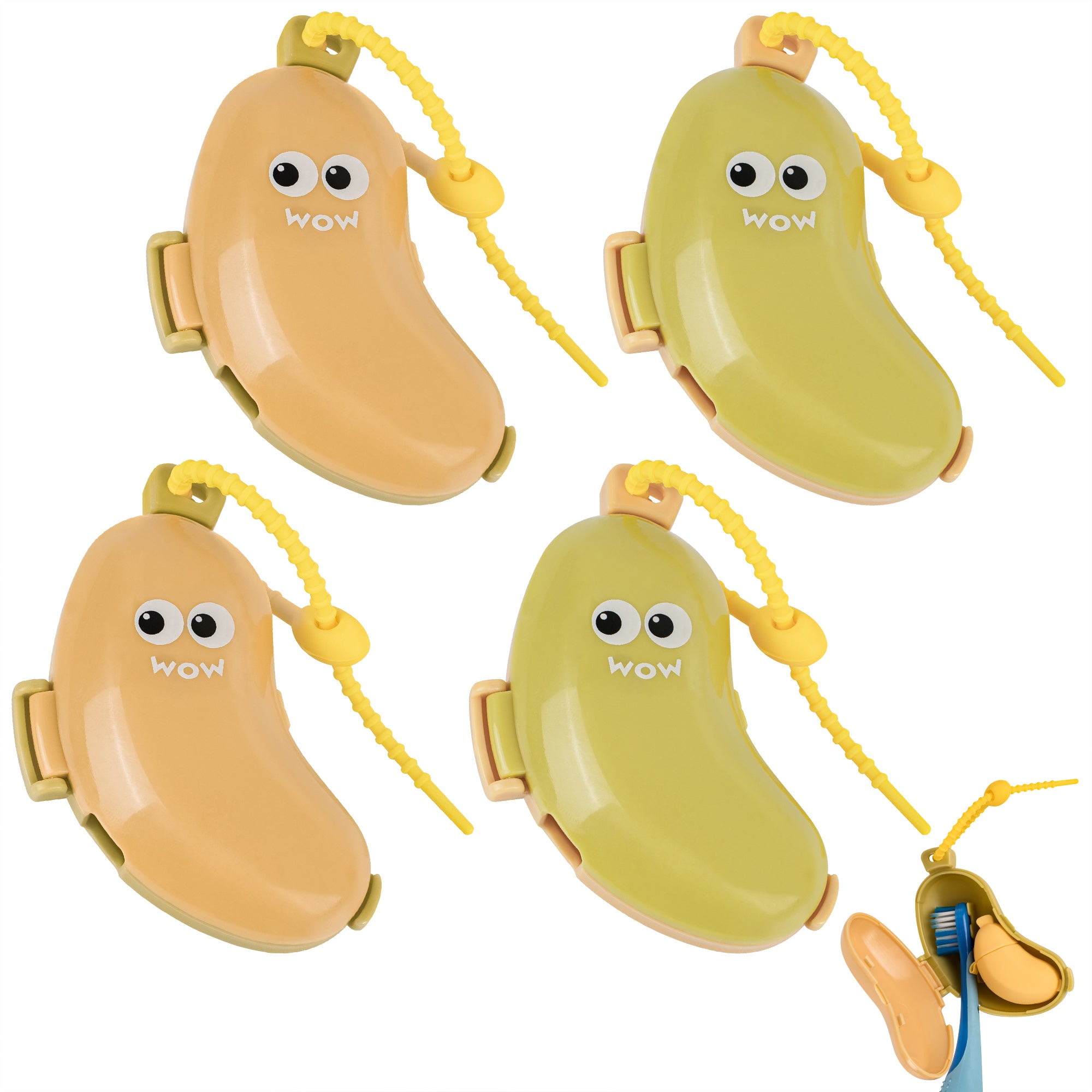 Linkidea 4 Pack Toothbrush Travel Cover with Toothpaste Dispenser, Portable Brush Head Protector, Cute Banana Shape Silicone Cap Compatible with GUM, Colgate Kids Toothbrush (Yellow&Green)