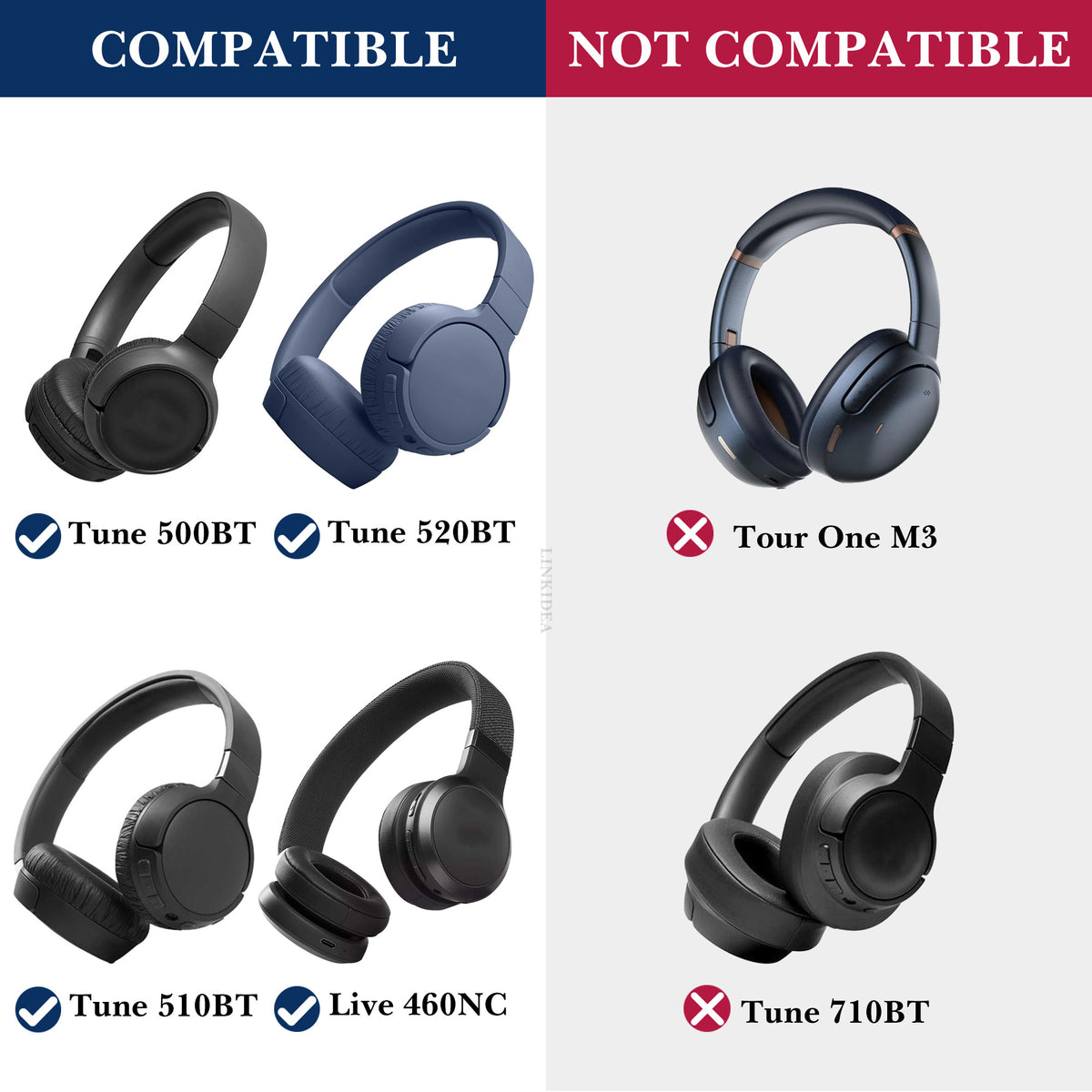 Linkidea Headphones Carrying Case Compatible with JBL Tune 520BT/510BT/Tune 500, Live 460NC and More, Replacement Protective Hard Shell Travel Bag (Black)