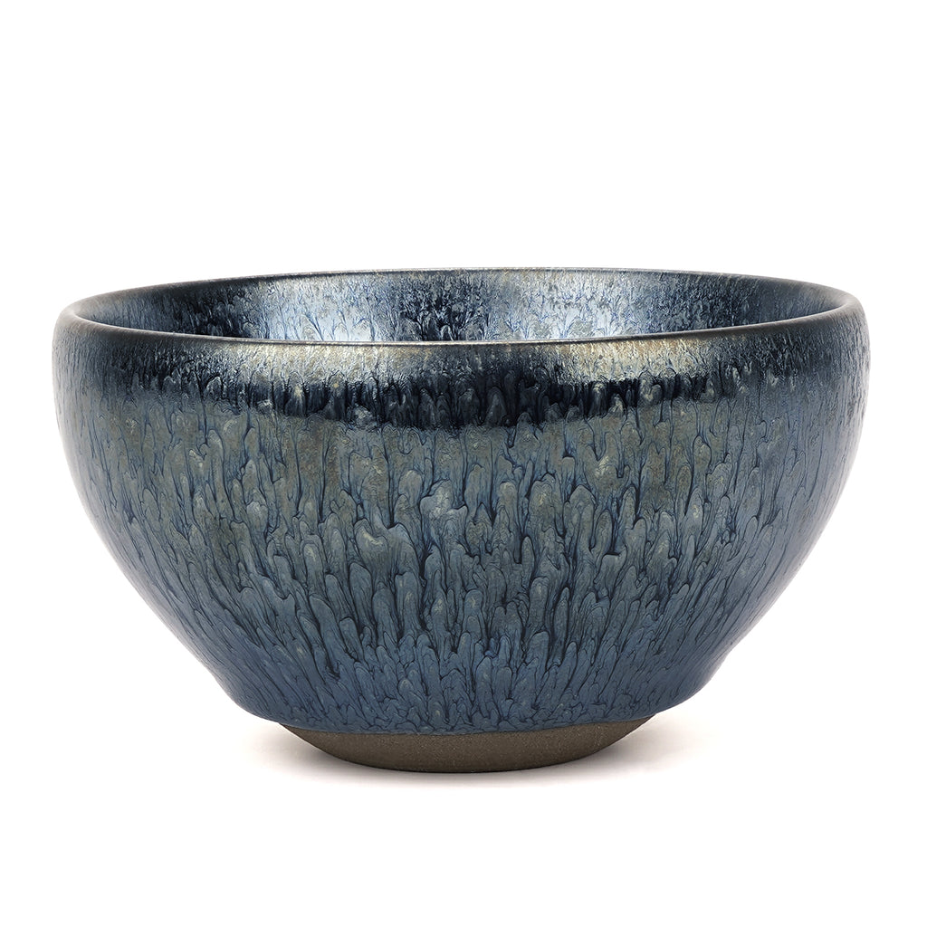 Linkidea Handmade Ceramic Shaving Bowl, Wide Mouth Shave Soap Lather Bowl for Men, Jian Zhan Glaze Wet Shaving Mug (Blue)