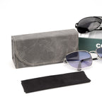 Extra Large Sunglasses Pouch Case, Grey Vegan Leather Eyewear Organizer Soft Bag Compatible with Rayban RB4401D/RBS0101S/RB8097/RB8089/RB4098