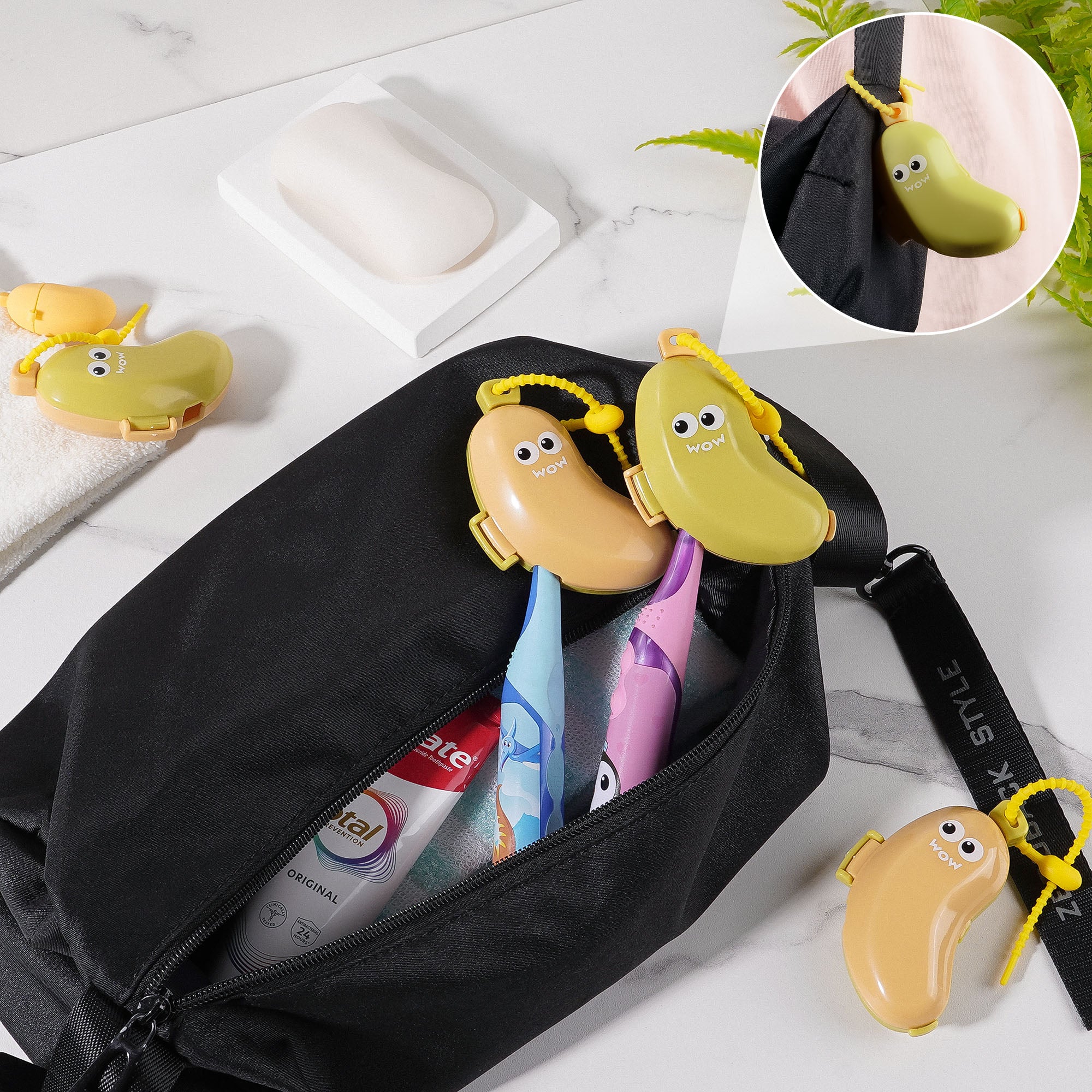 Linkidea 4 Pack Toothbrush Travel Cover with Toothpaste Dispenser, Portable Brush Head Protector, Cute Banana Shape Silicone Cap Compatible with GUM, Colgate Kids Toothbrush (Yellow&Green)